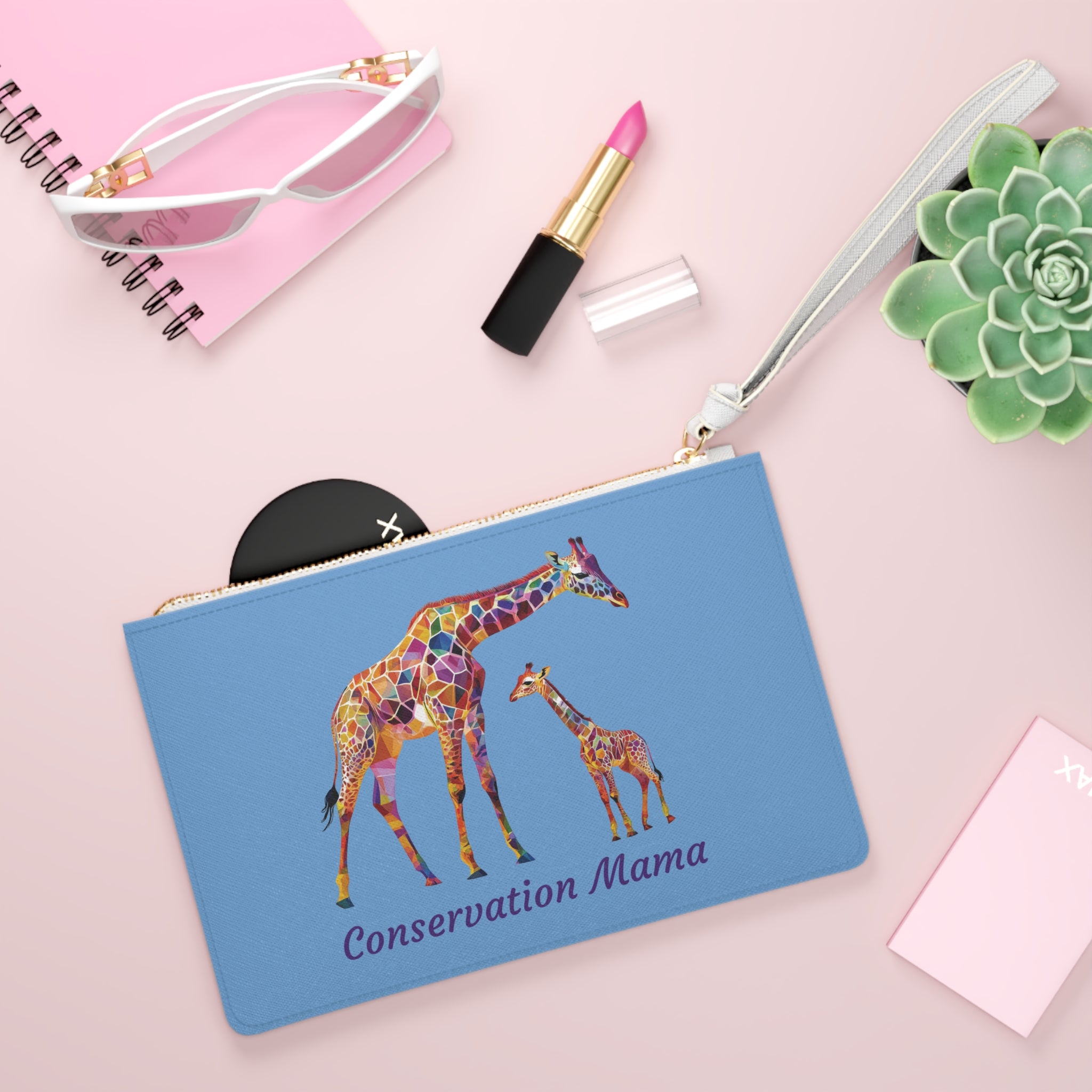 “Conservation Mama” Giraffe Print Clutch - Perfect Gift for Moms, Love & Animal Lovers