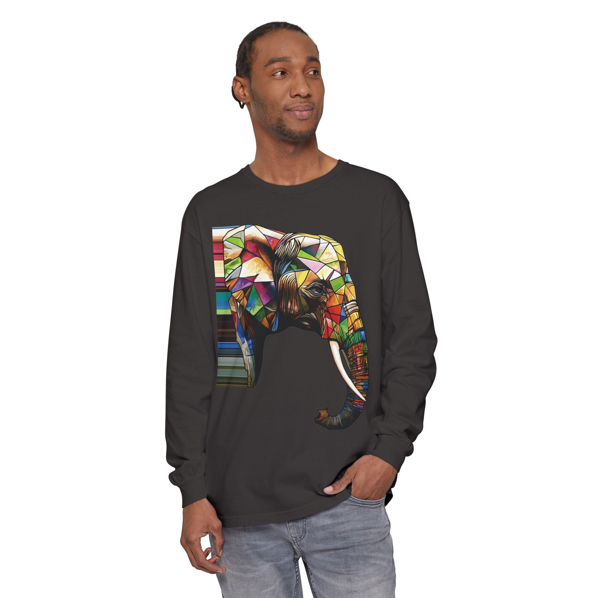 Colorful Elephant Long Sleeve T-Shirt, Boho Shirt, Unisex Gift, Animal Lover Tee, Eco-Friendly Apparel