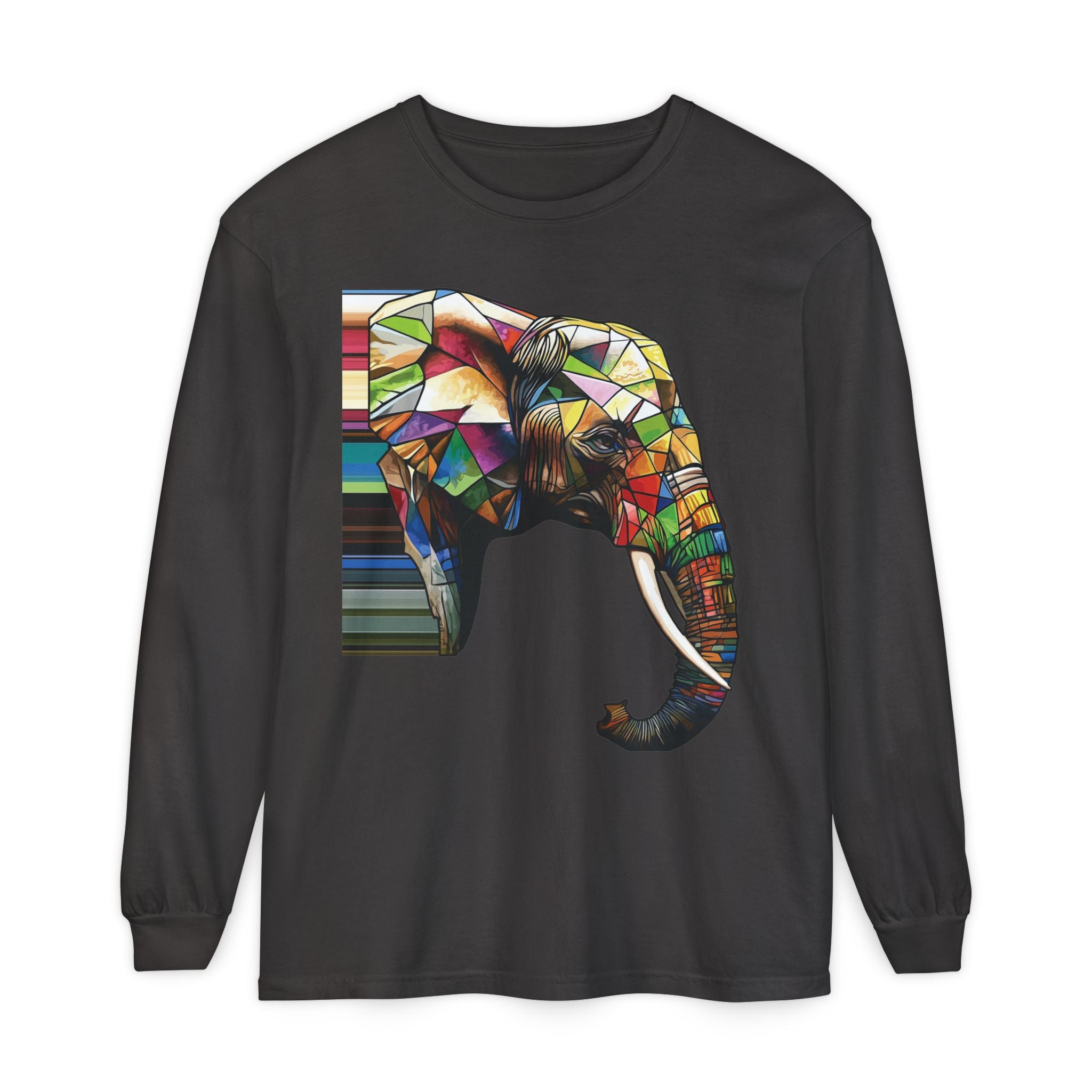 Colorful Elephant Long Sleeve T-Shirt, Boho Shirt, Unisex Gift, Animal Lover Tee, Eco-Friendly Apparel