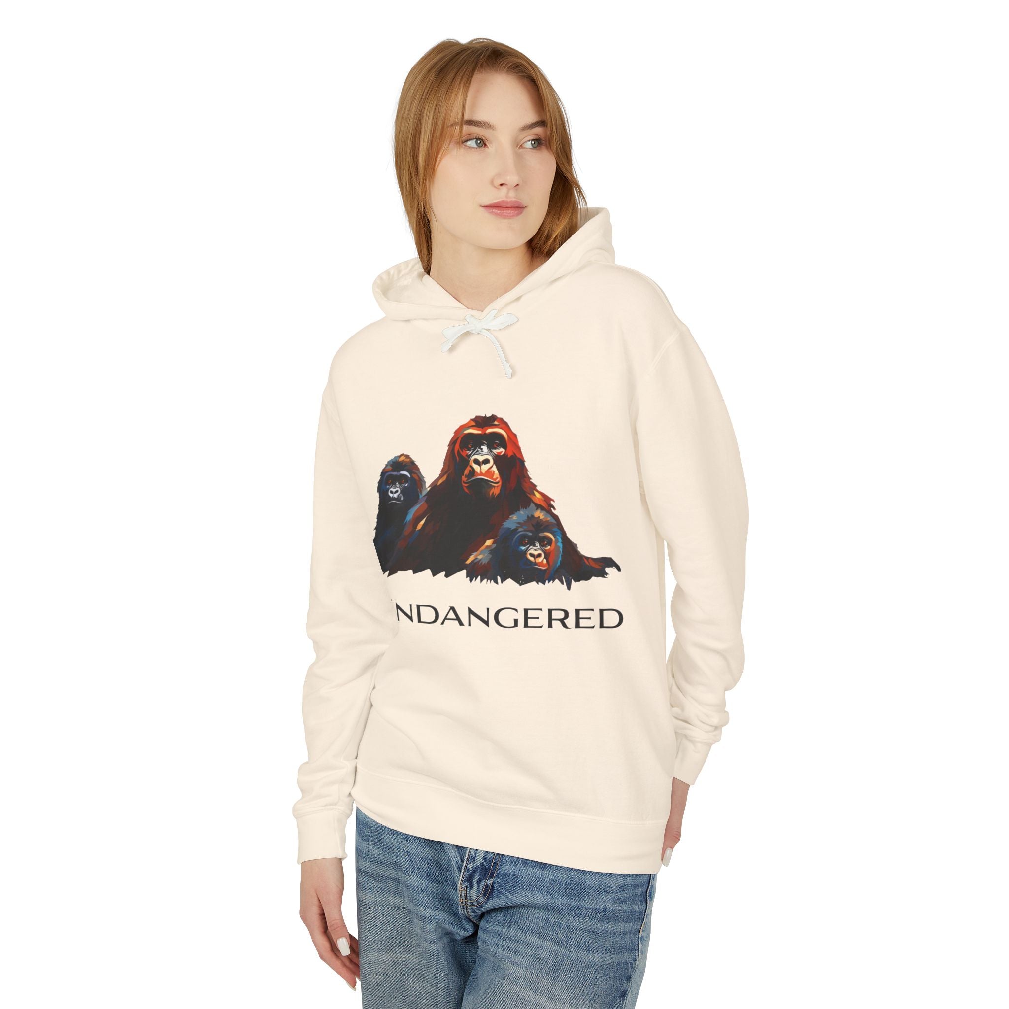 Gorilla Trio - Unisex Lightweight Hooded Sweatshirt - Eco-Friendly Animal Art