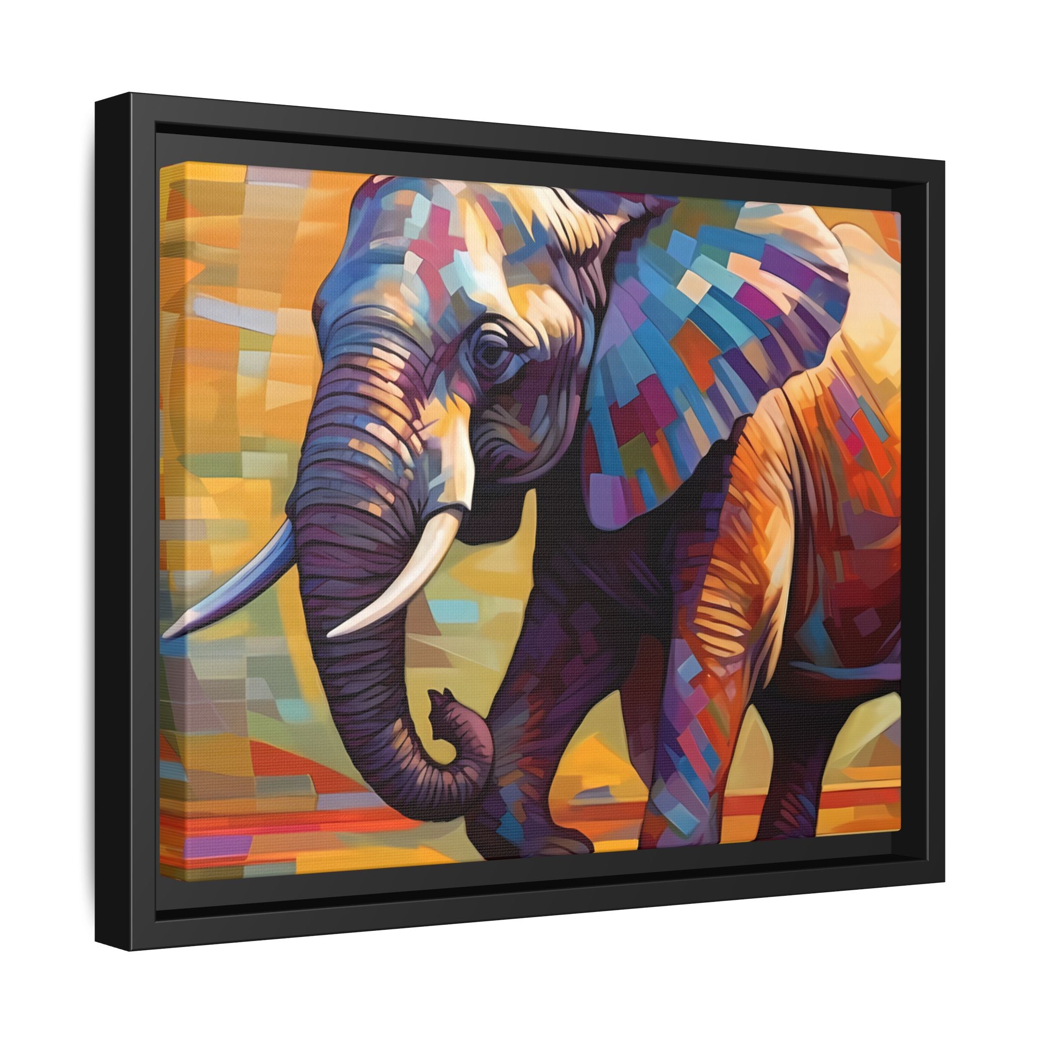 Whimsical Breezes: "Elephant in a Colorful Wind", Giclée on Matte Canvas in Black Frame