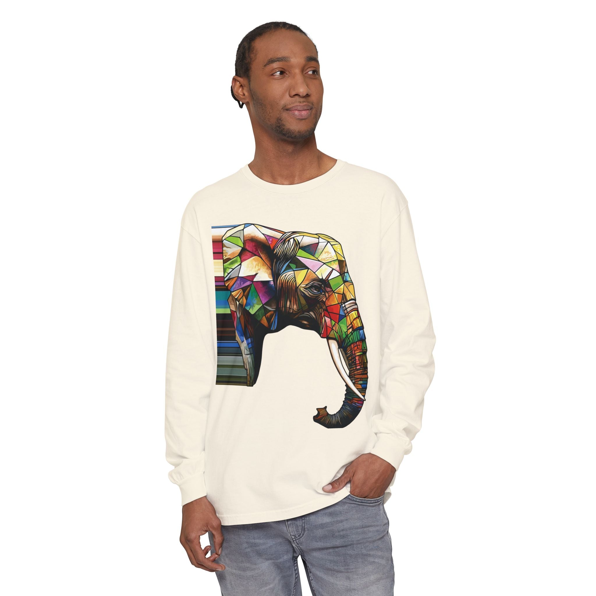 Colorful Elephant Long Sleeve T-Shirt, Boho Shirt, Unisex Gift, Animal Lover Tee, Eco-Friendly Apparel