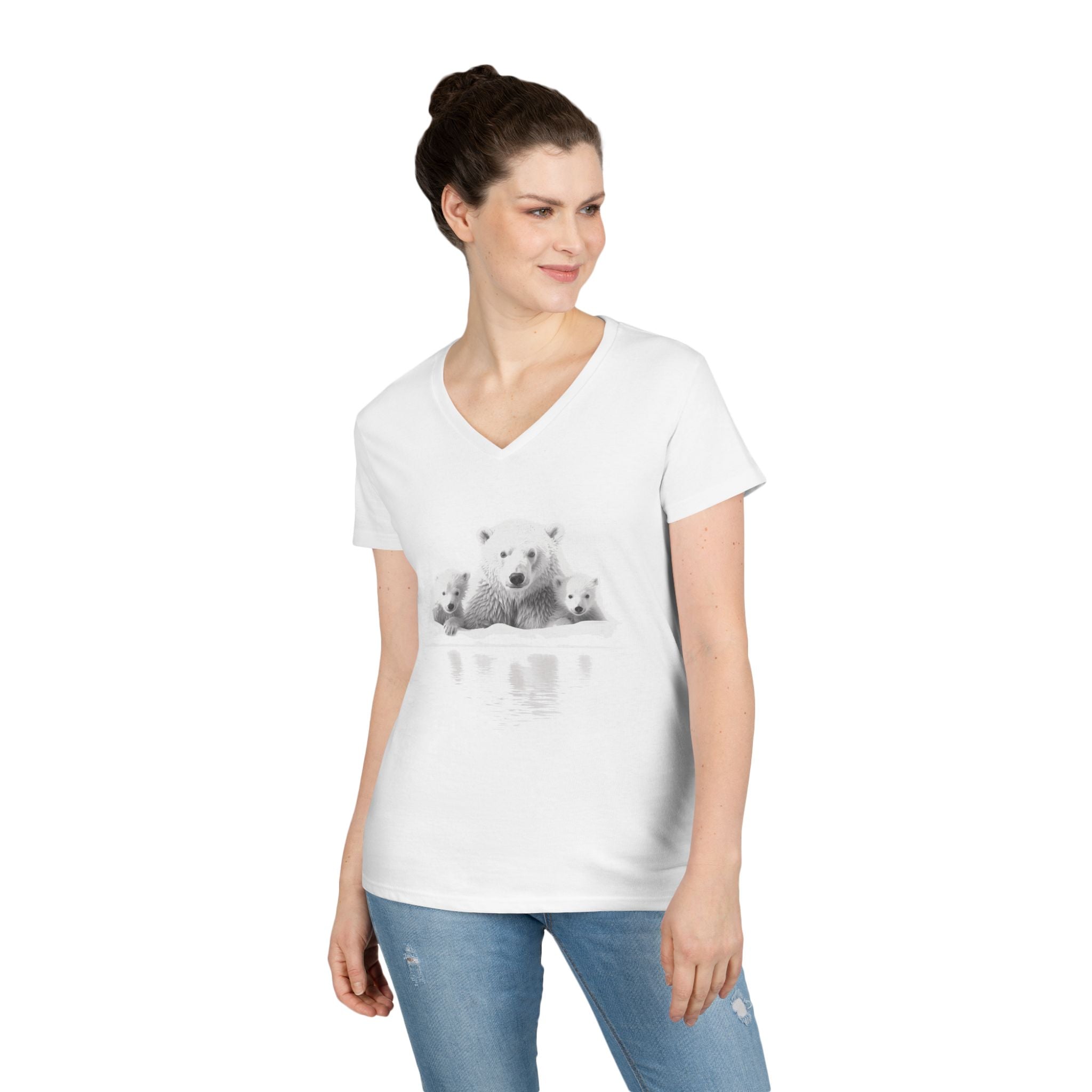 The Coolest Family on Ice V-Neck T-Shirt, Cute Gift, Animal Lover Tee, Casual Summer Top, Family Outing Apparel