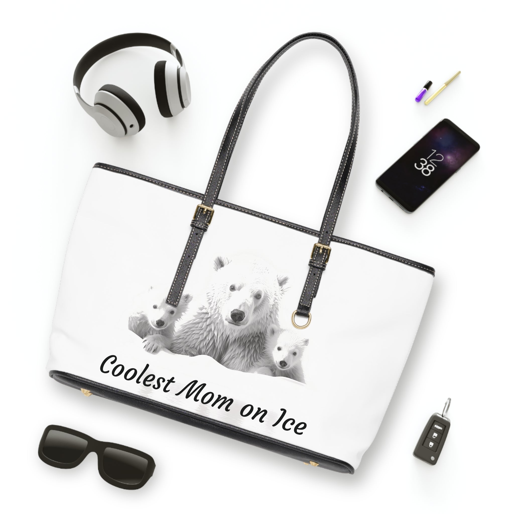 Coolest Mom on Ice PU Leather Shoulder Bag - Stylish Tote for Animal Lovers