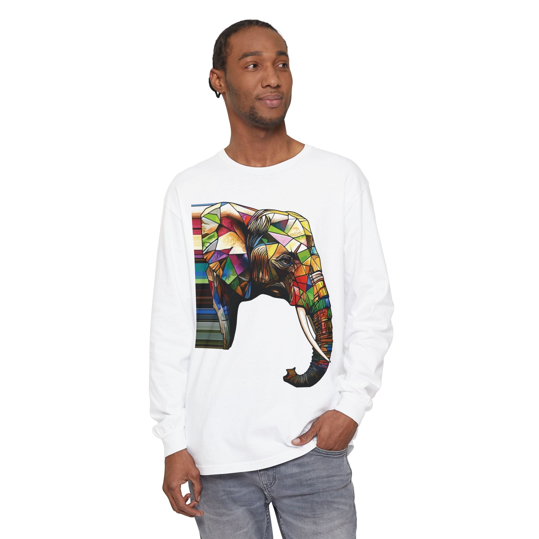 Colorful Elephant Long Sleeve T-Shirt, Boho Shirt, Unisex Gift, Animal Lover Tee, Eco-Friendly Apparel