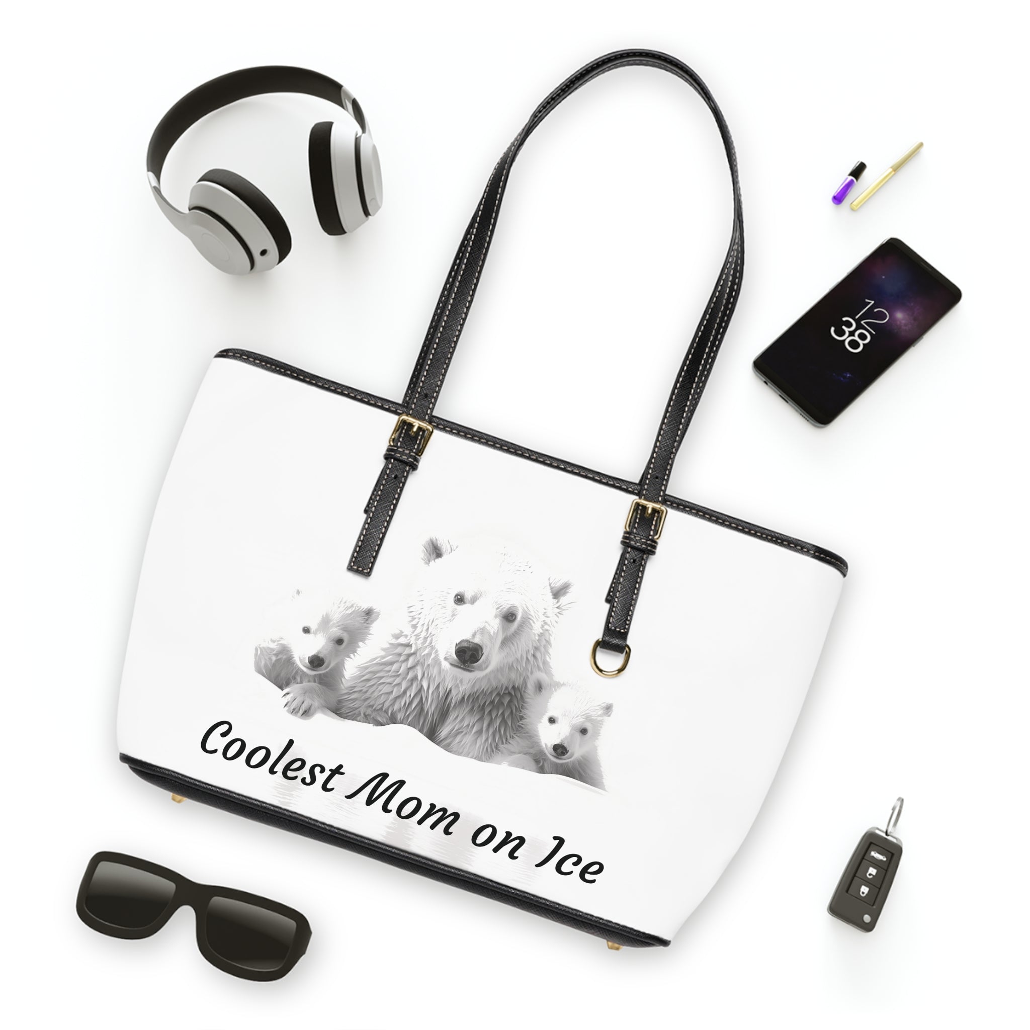 Coolest Mom on Ice PU Leather Shoulder Bag - Stylish Tote for Animal Lovers