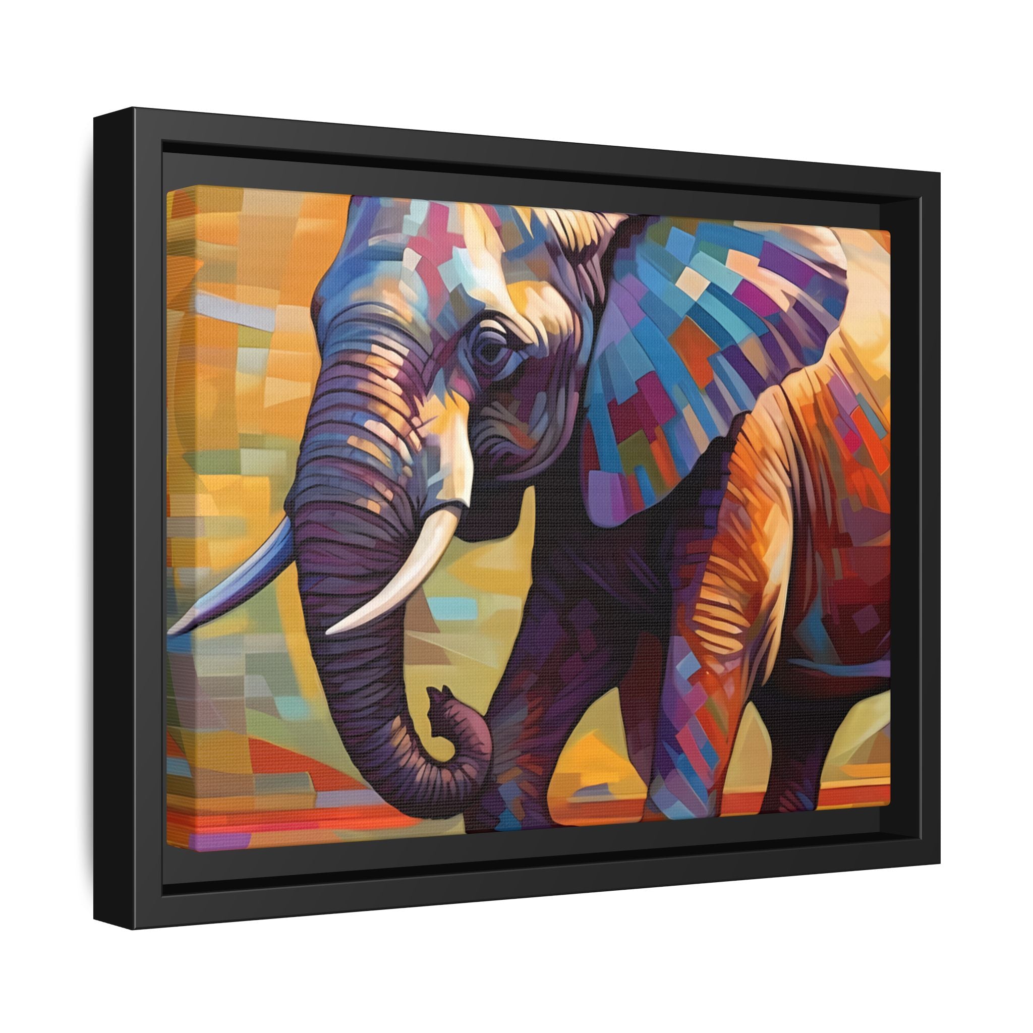 Whimsical Breezes: "Elephant in a Colorful Wind", Giclée on Matte Canvas in Black Frame