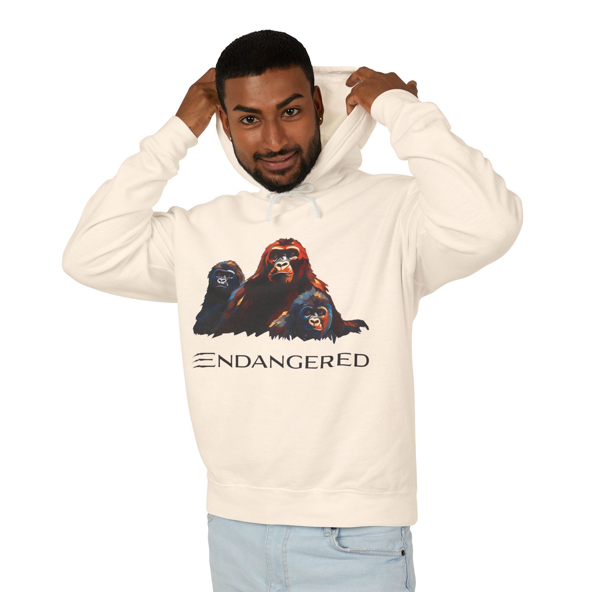 Gorilla Trio - Unisex Lightweight Hooded Sweatshirt - Eco-Friendly Animal Art