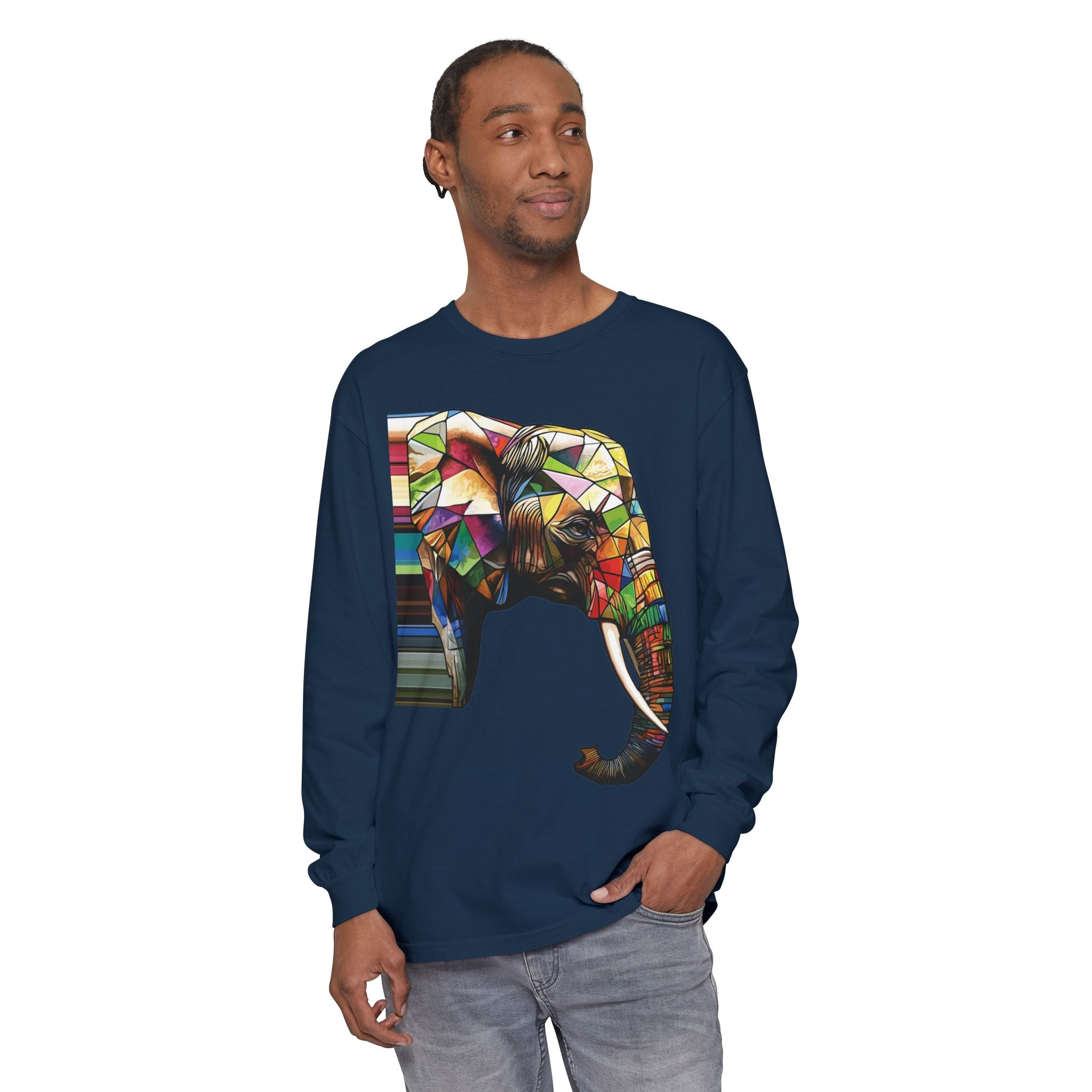 Colorful Elephant Long Sleeve T-Shirt, Boho Shirt, Unisex Gift, Animal Lover Tee, Eco-Friendly Apparel