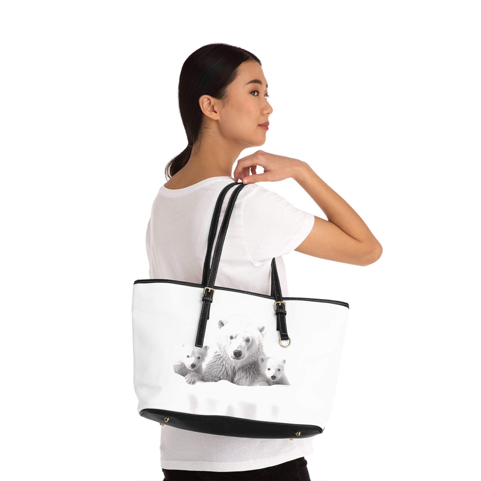 Coolest Family on Ice PU Leather Shoulder Bag - Stylish Tote for Animal Lovers