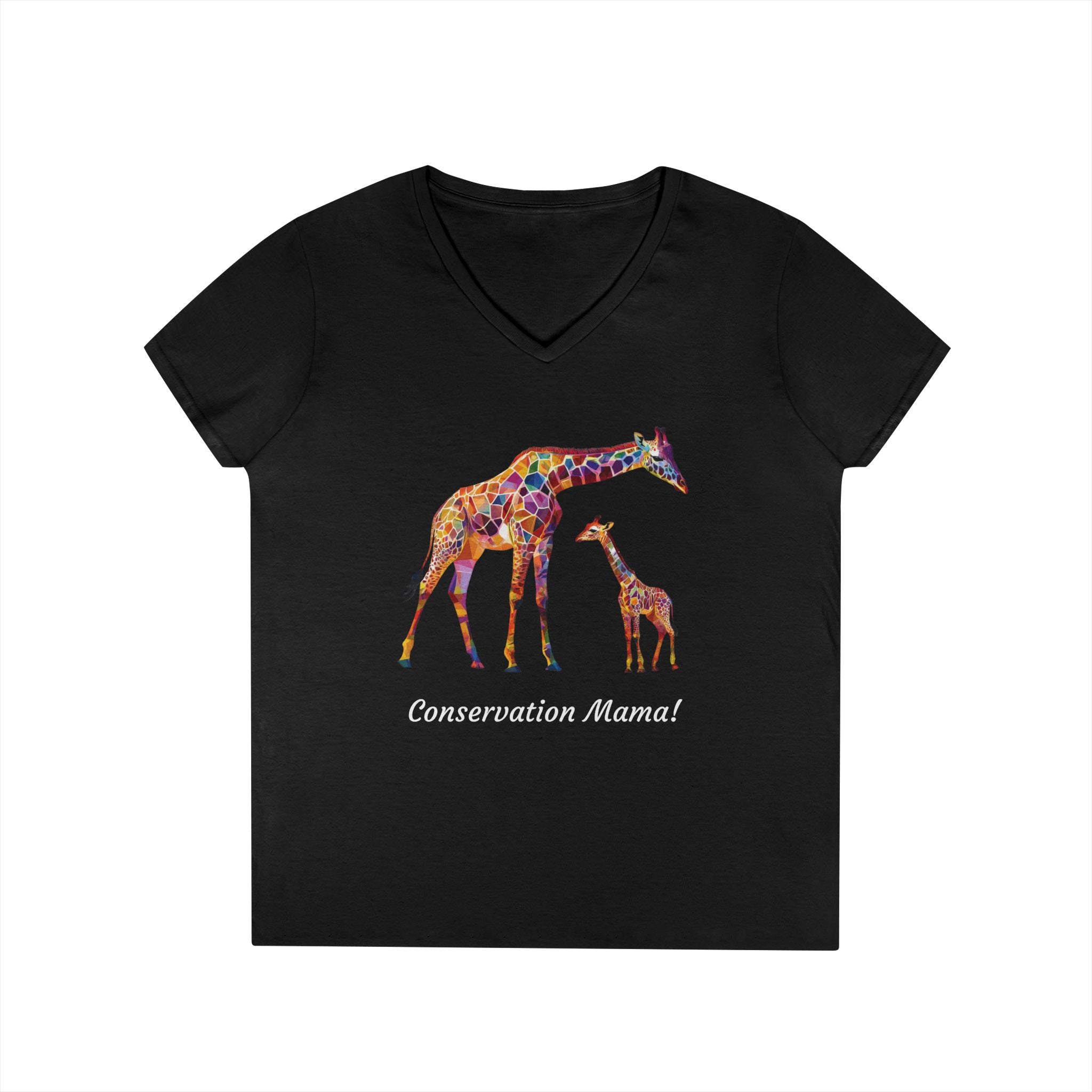 “Conservation Mama!” Mom and Baby Giraffe V-Neck Tee