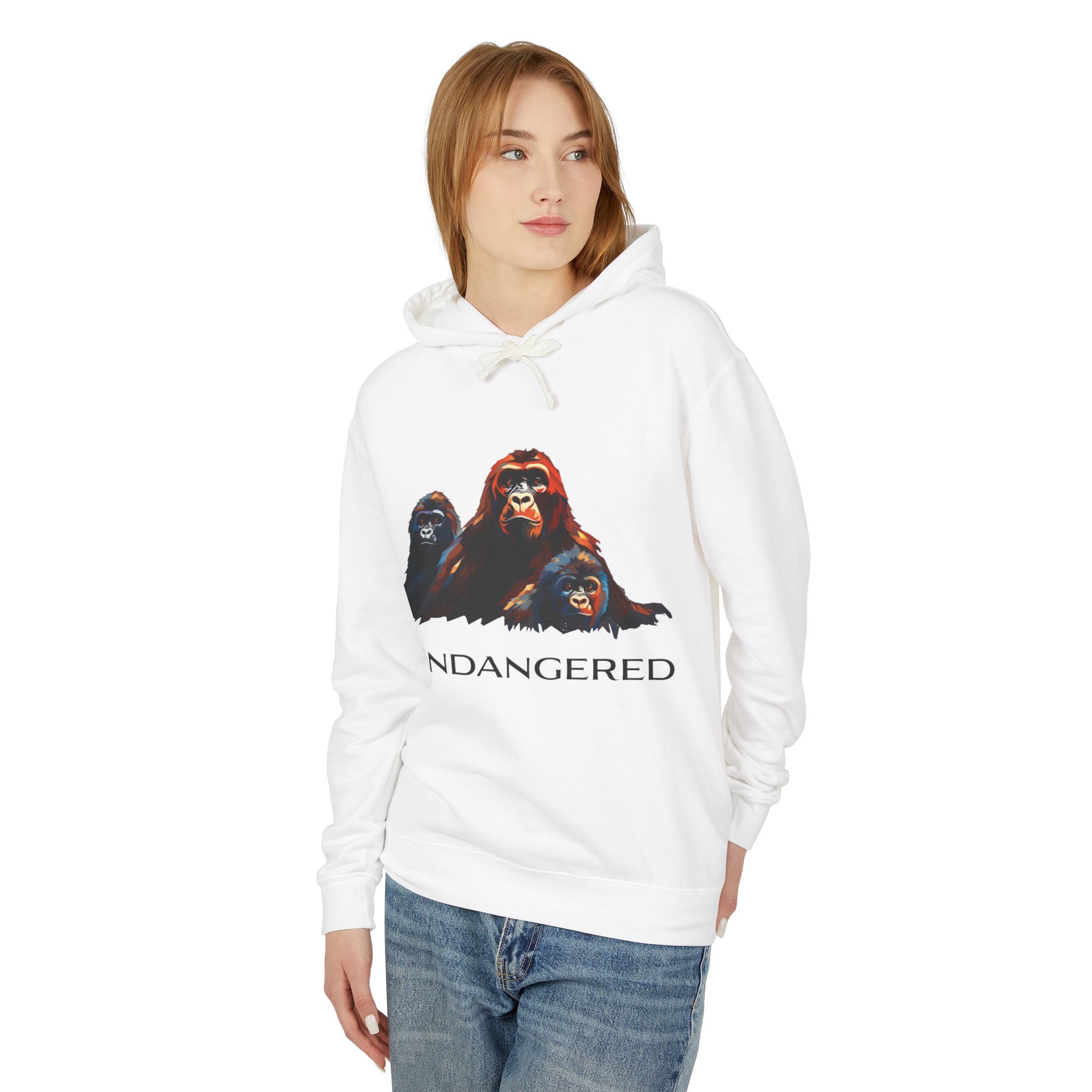 Gorilla Trio - Unisex Lightweight Hooded Sweatshirt - Eco-Friendly Animal Art