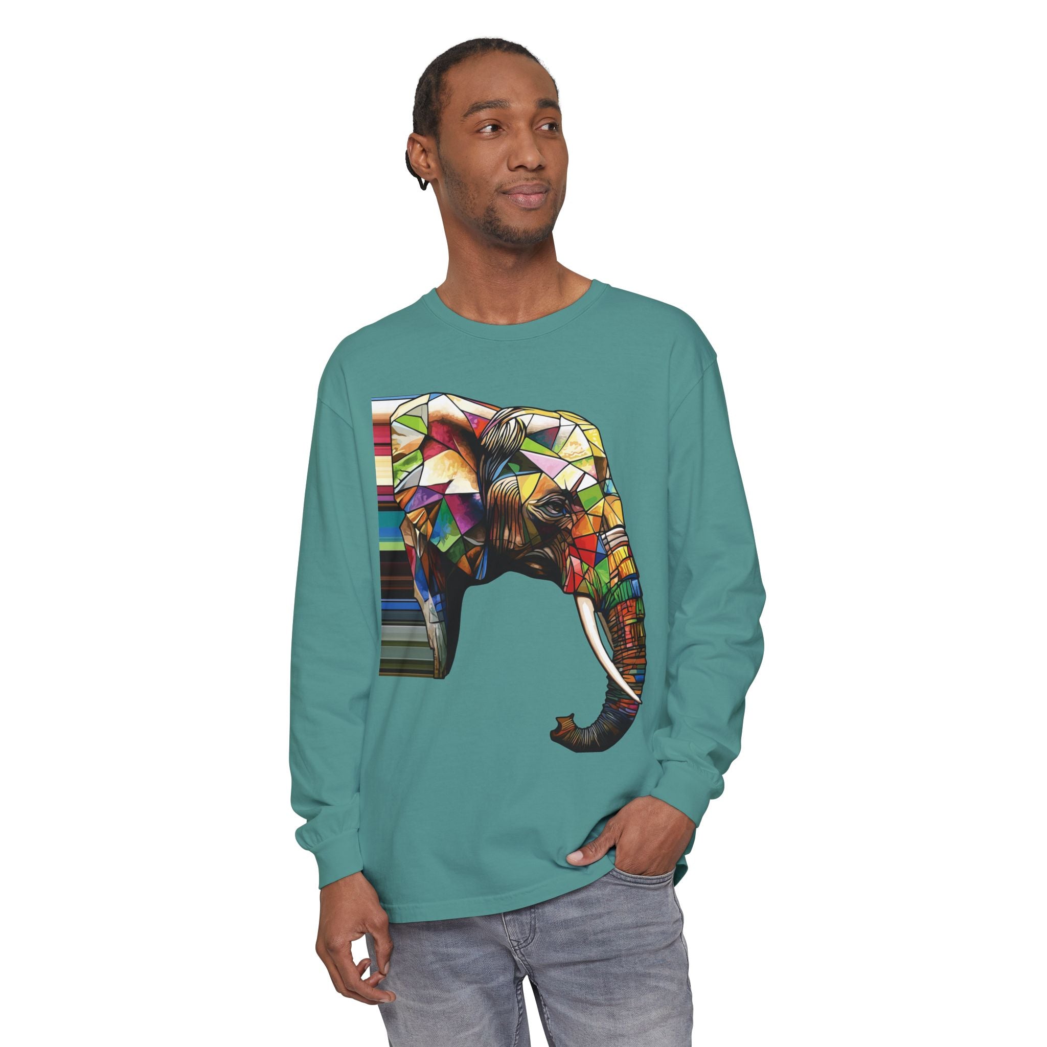 Colorful Elephant Long Sleeve T-Shirt, Boho Shirt, Unisex Gift, Animal Lover Tee, Eco-Friendly Apparel