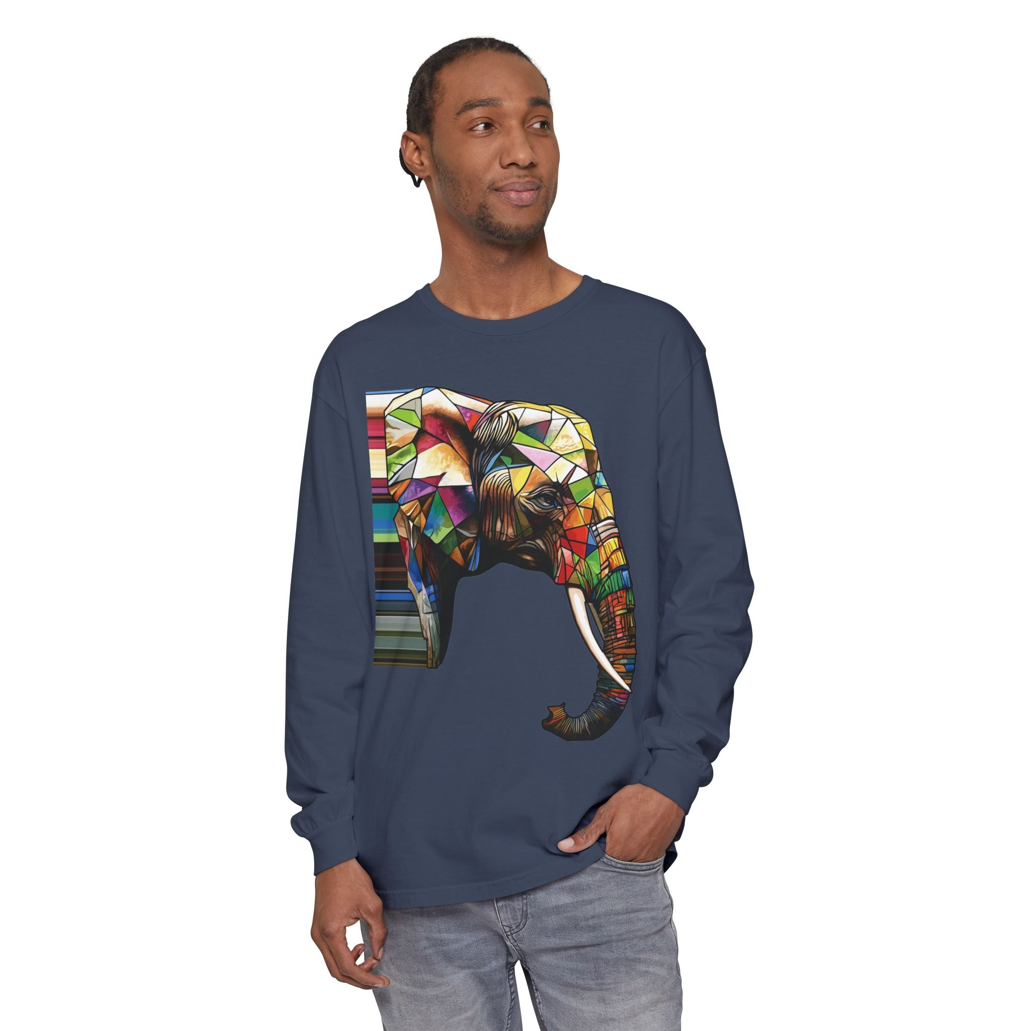 Colorful Elephant Long Sleeve T-Shirt, Boho Shirt, Unisex Gift, Animal Lover Tee, Eco-Friendly Apparel