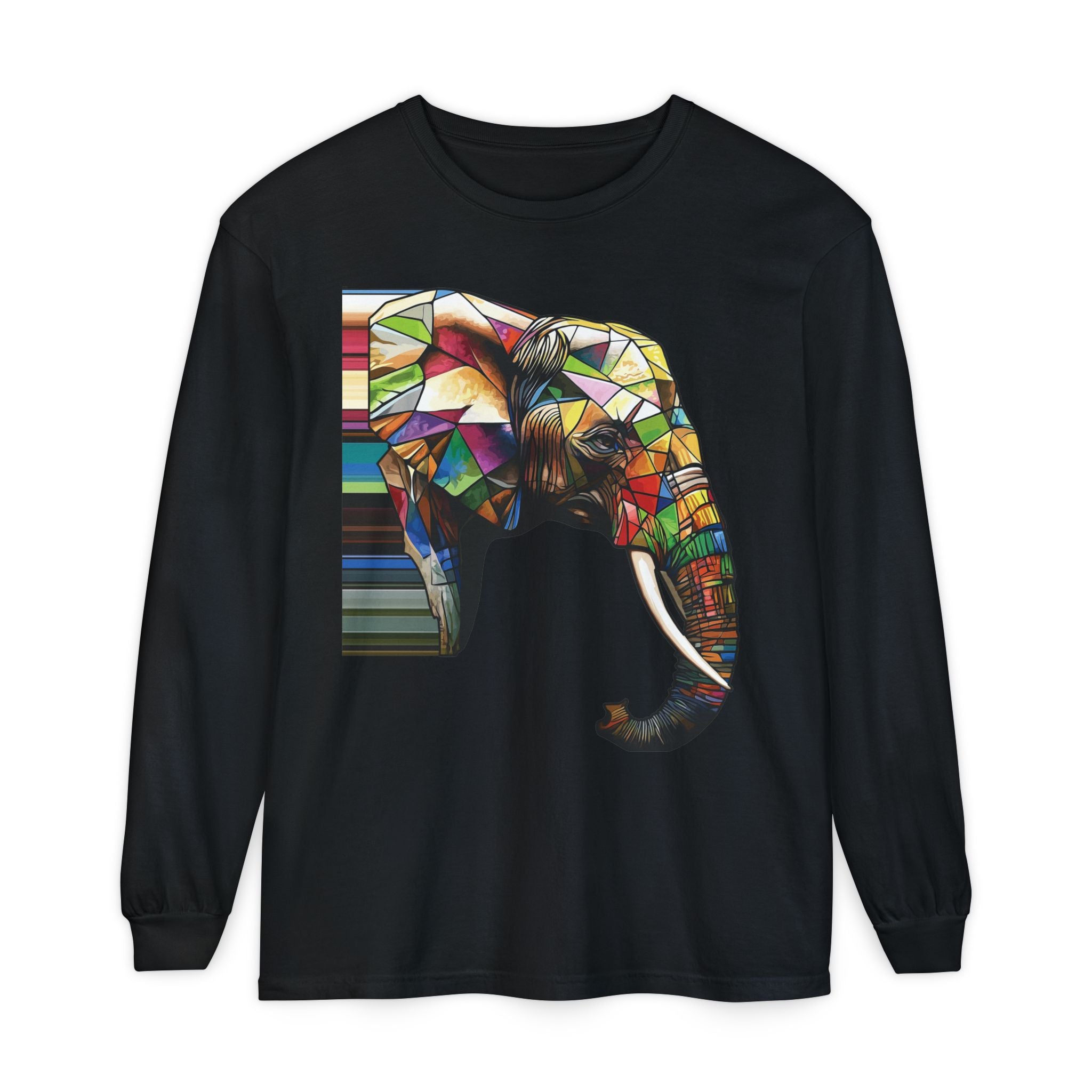 Colorful Elephant Long Sleeve T-Shirt, Boho Shirt, Unisex Gift, Animal Lover Tee, Eco-Friendly Apparel