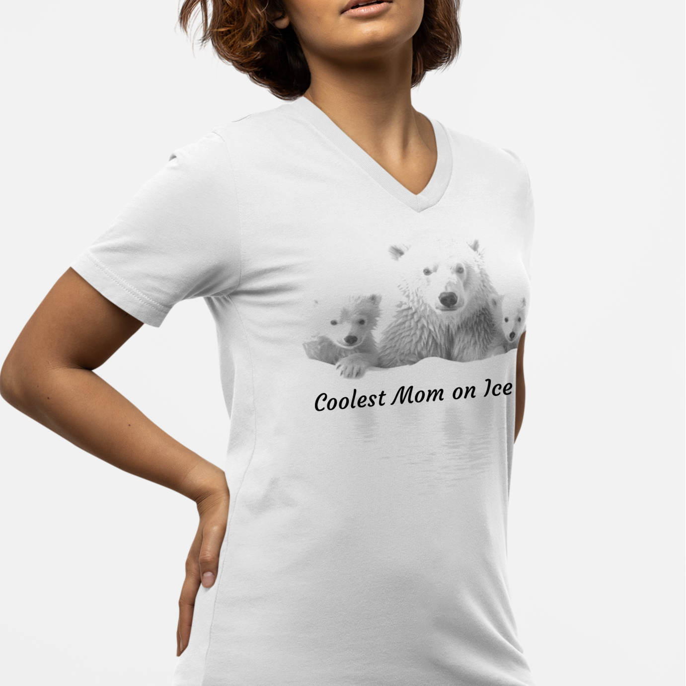 "Coolest Mom on Ice" V-Neck T-Shirt, Cute Mom Gift, Mother's Day Shirt, Animal Lover Tee, Casual Summer Top, Family Outing Apparel
