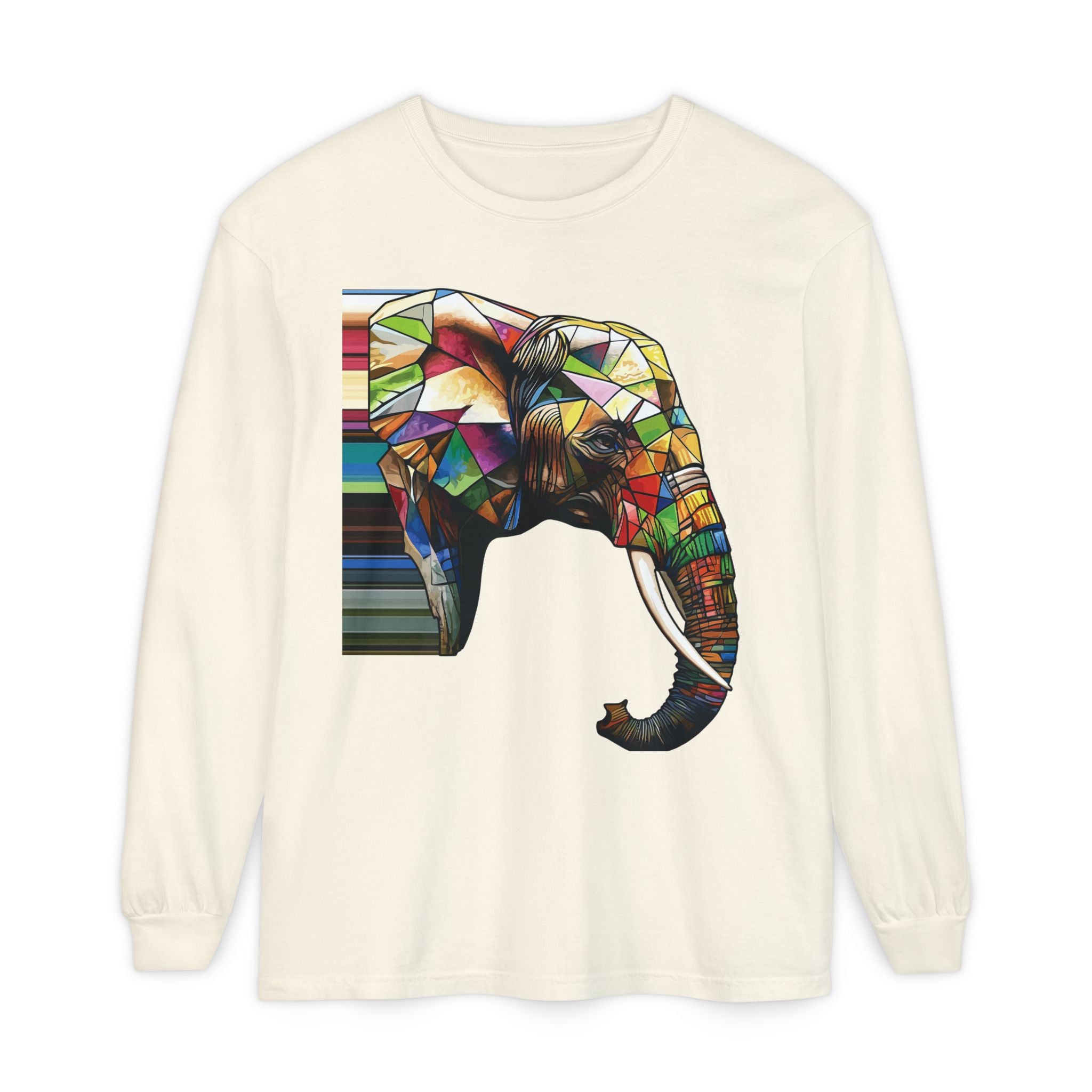 Colorful Elephant Long Sleeve T-Shirt, Boho Shirt, Unisex Gift, Animal Lover Tee, Eco-Friendly Apparel