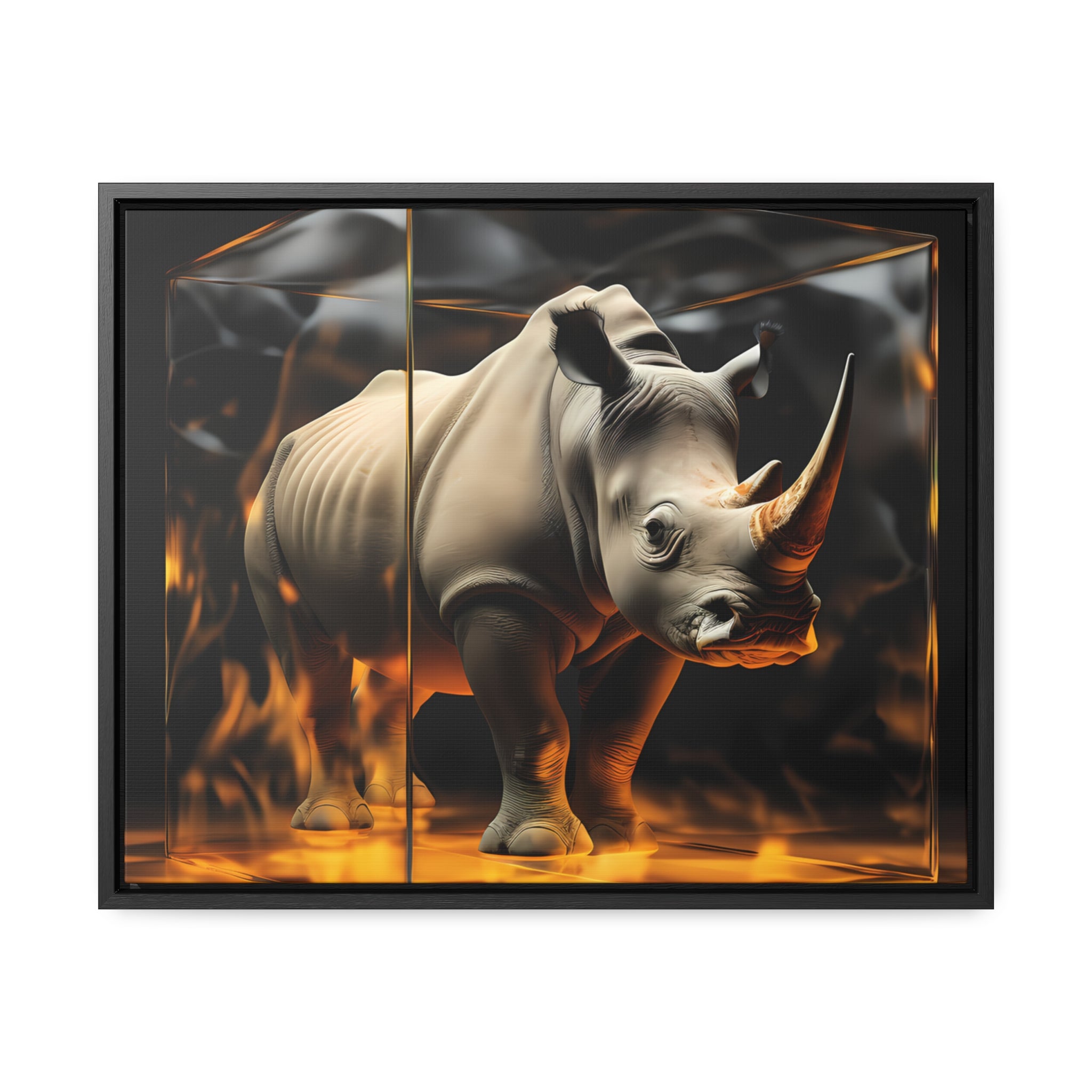 Frozen Flames: Stylized Rhino in Ice and Fire (Giclée)