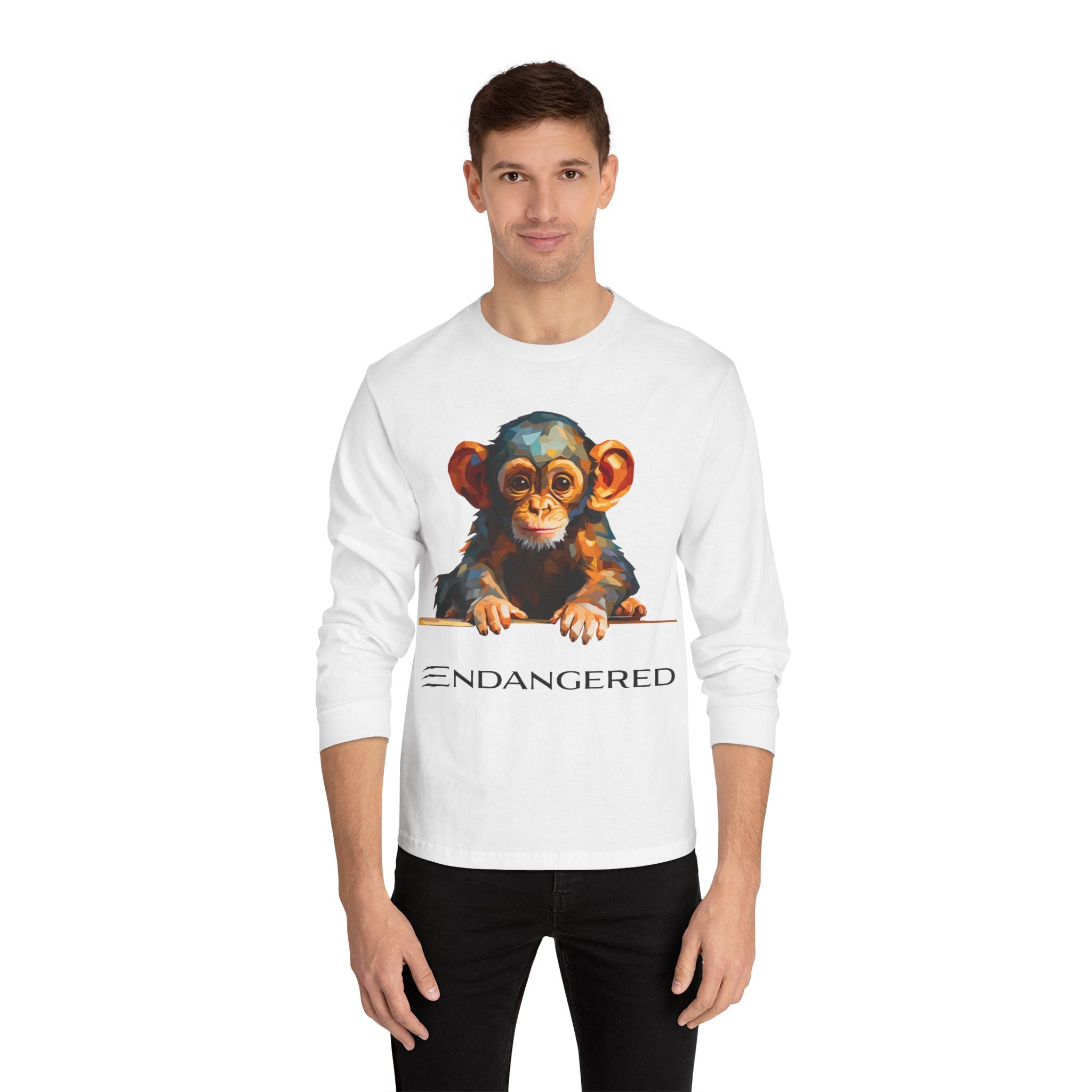 Endangered Species Unisex Long Sleeve T-Shirt - Cute Chimpanzee Design