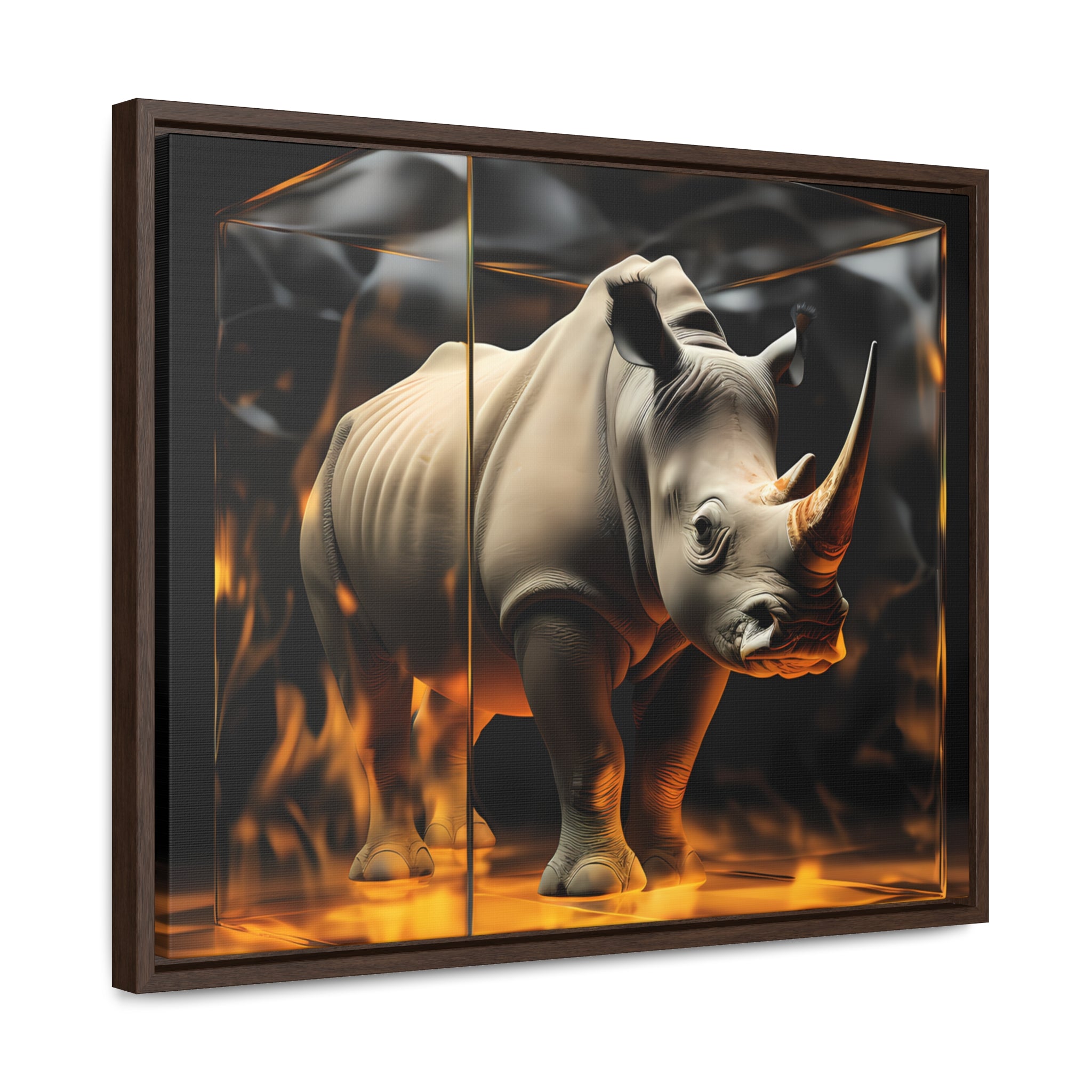 Frozen Flames: Stylized Rhino in Ice and Fire (Giclée)