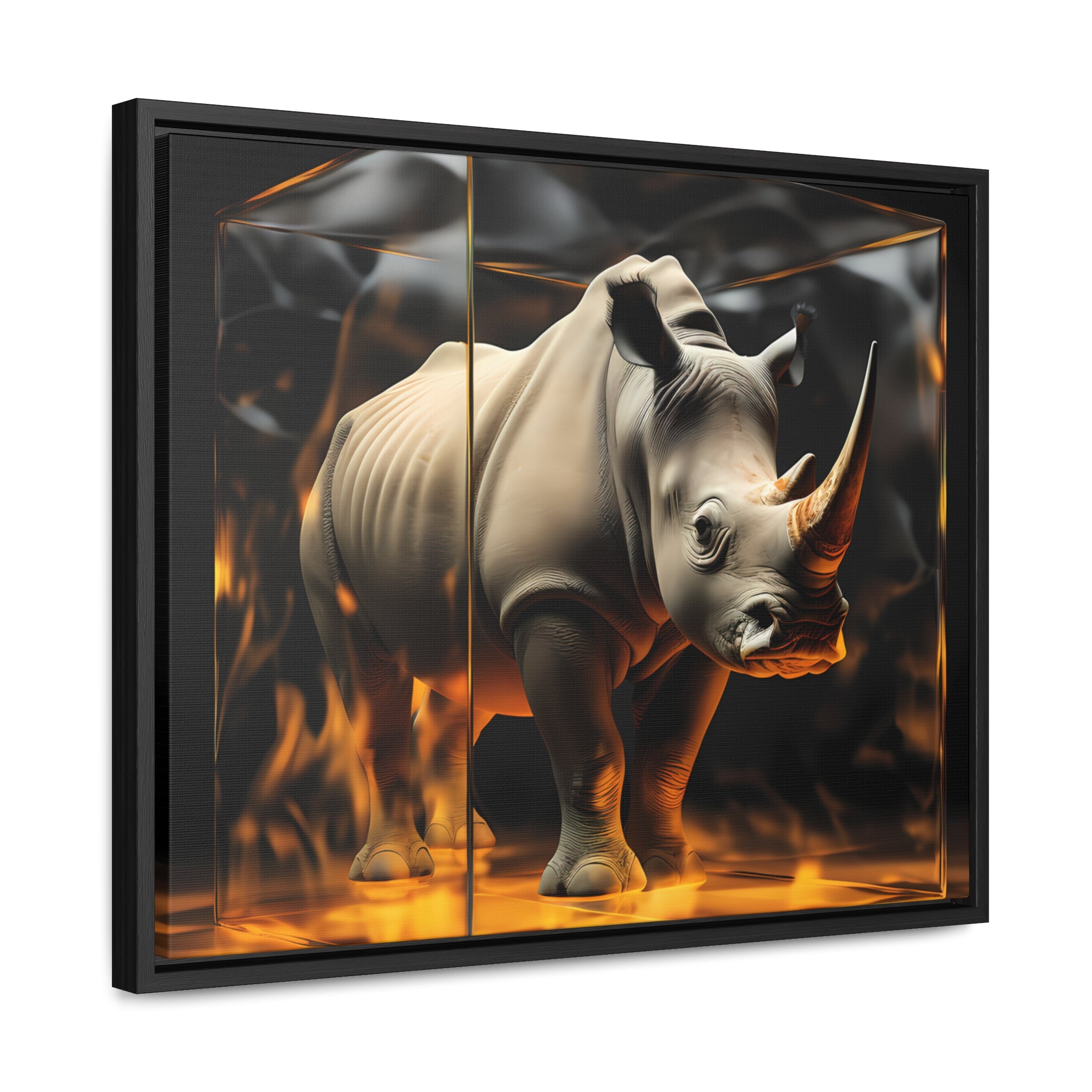 Frozen Flames: Stylized Rhino in Ice and Fire (Giclée)