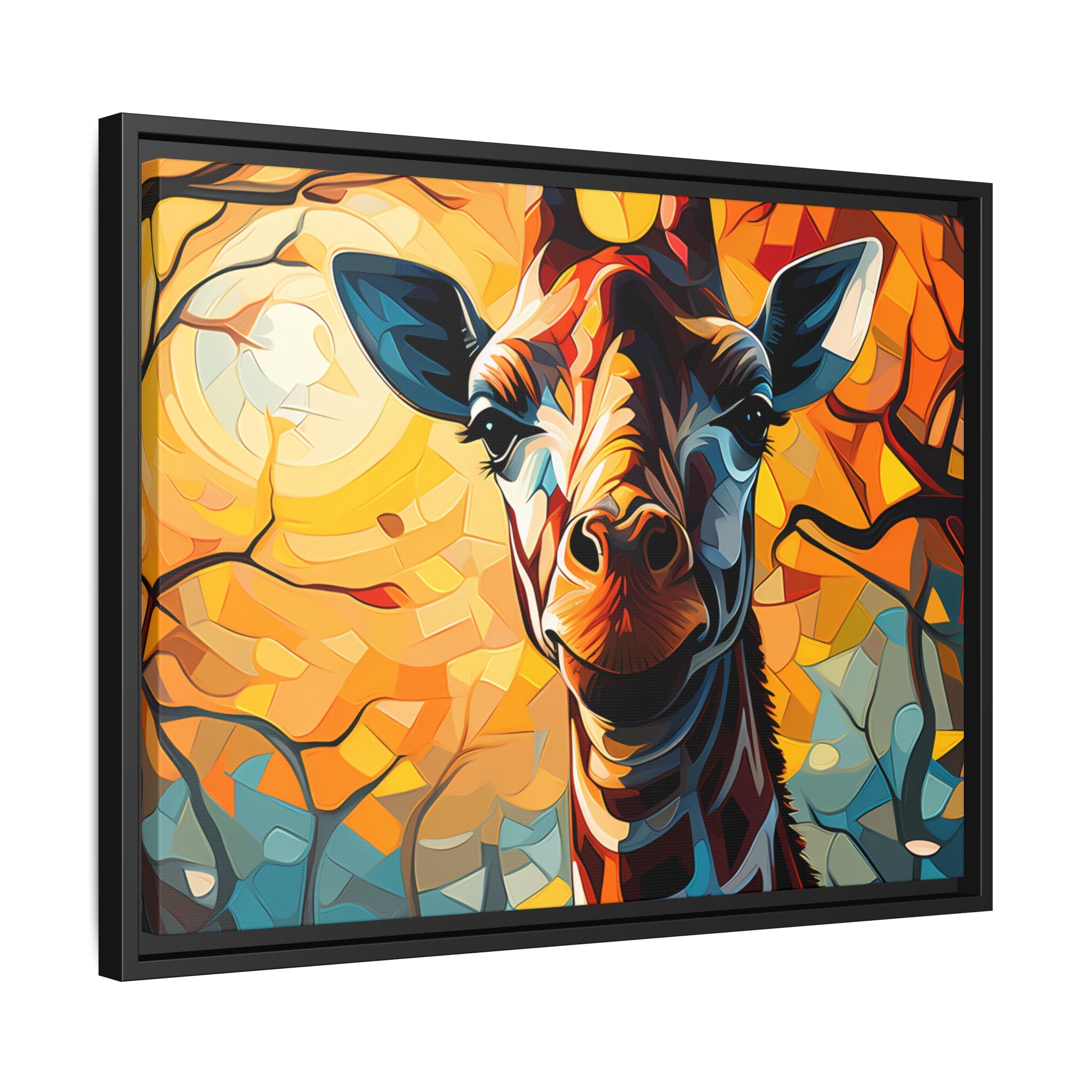 Serenity's Glow: Giraffe in Sunlit Forest (Giclée in Black Frame)