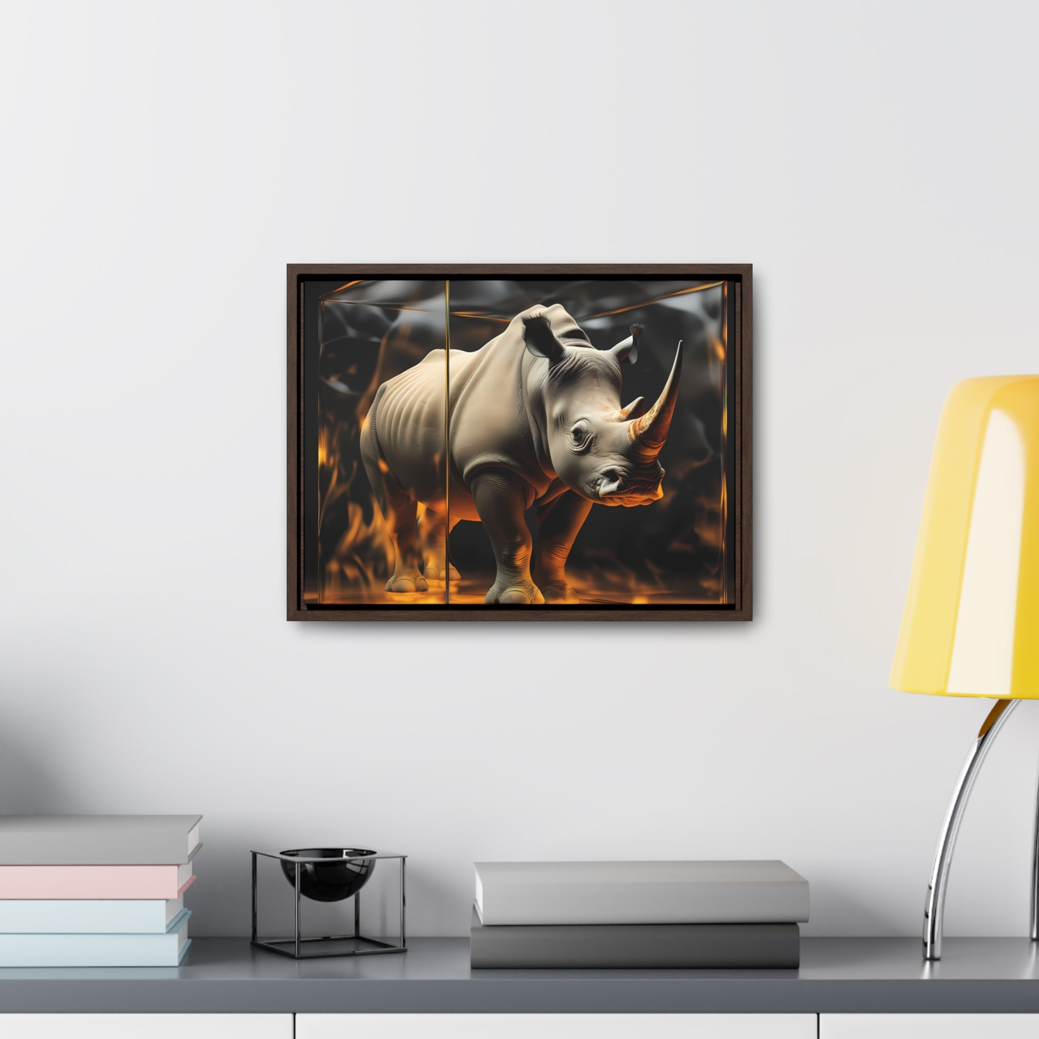 Frozen Flames: Stylized Rhino in Ice and Fire (Giclée)