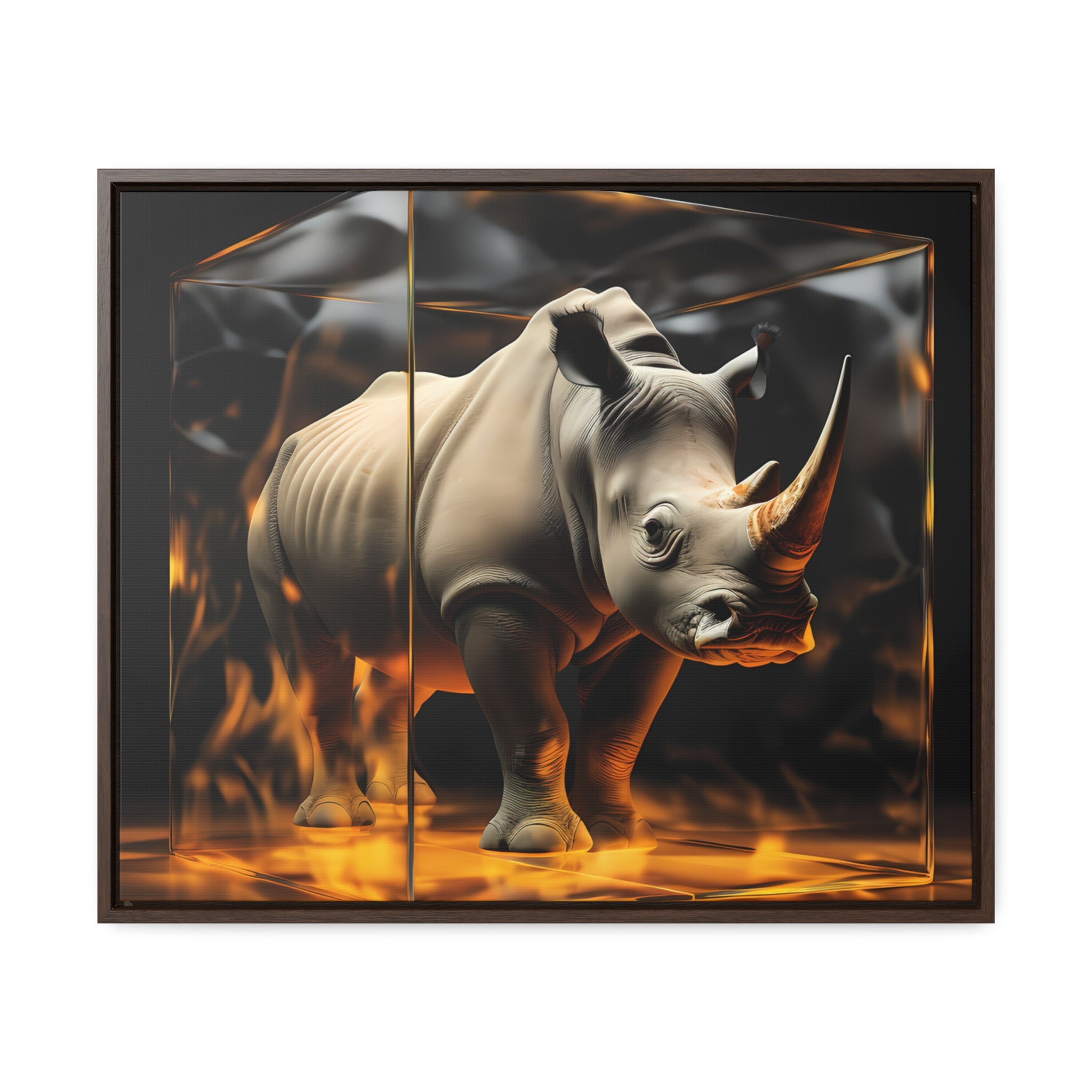 Frozen Flames: Stylized Rhino in Ice and Fire (Giclée)