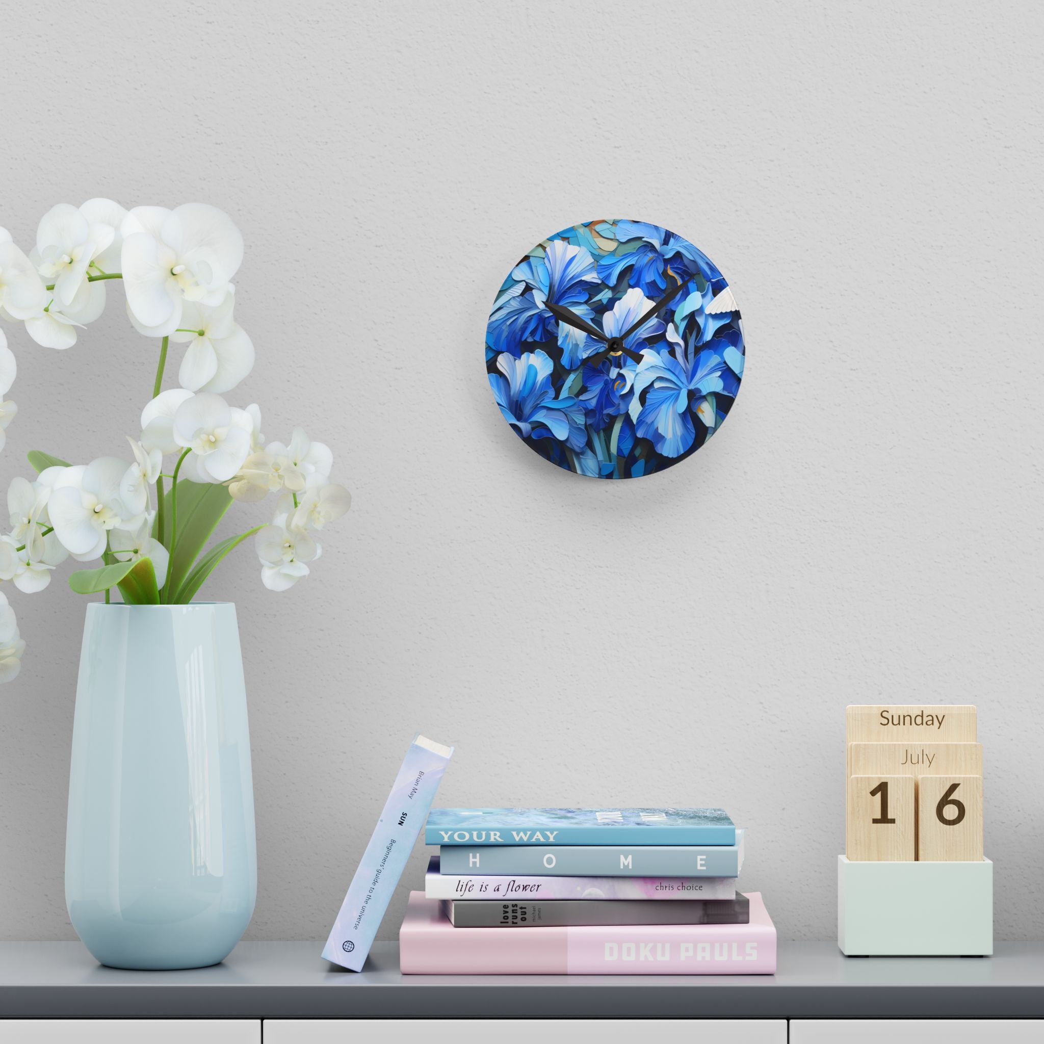 Timelessly Blue: A Floral Symphony on your Wall! (Acrylic Wall Clock)