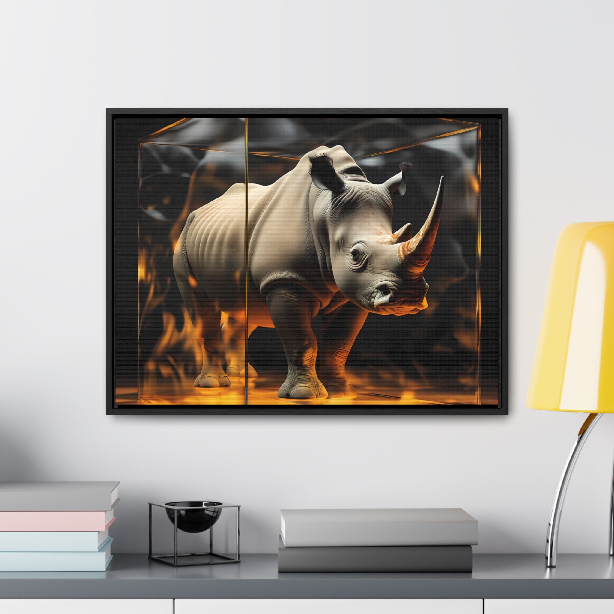 Frozen Flames: Stylized Rhino in Ice and Fire (Giclée)