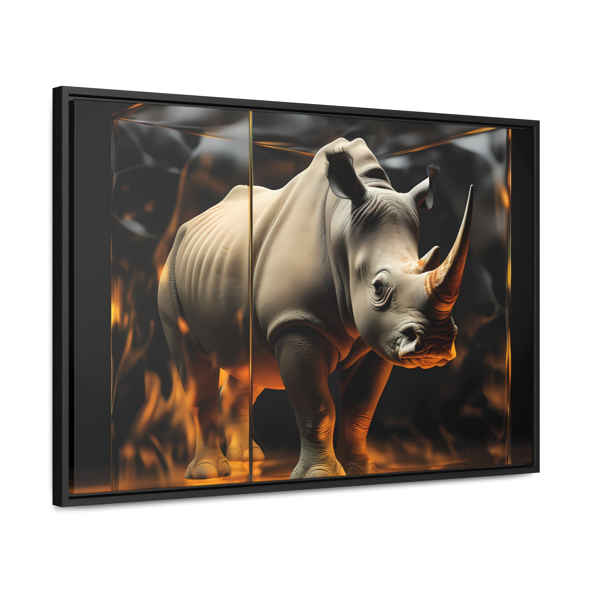 Frozen Flames: Stylized Rhino in Ice and Fire (Giclée)