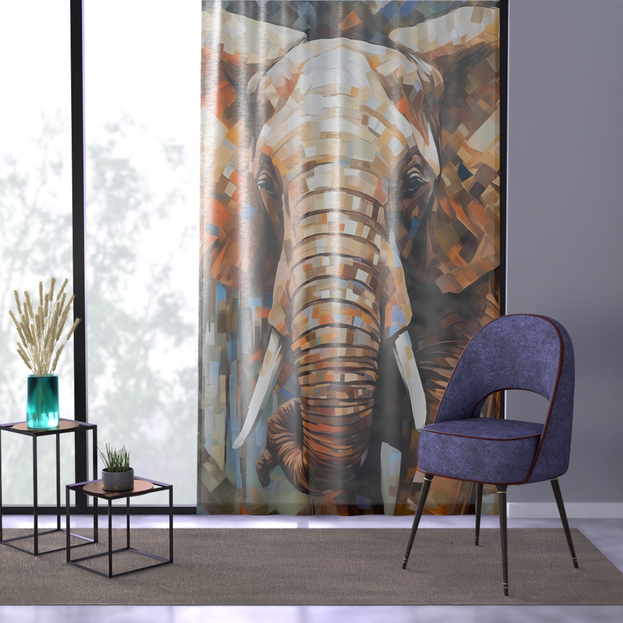 Graceful Shadows: Sheer Elephant Print Curtain