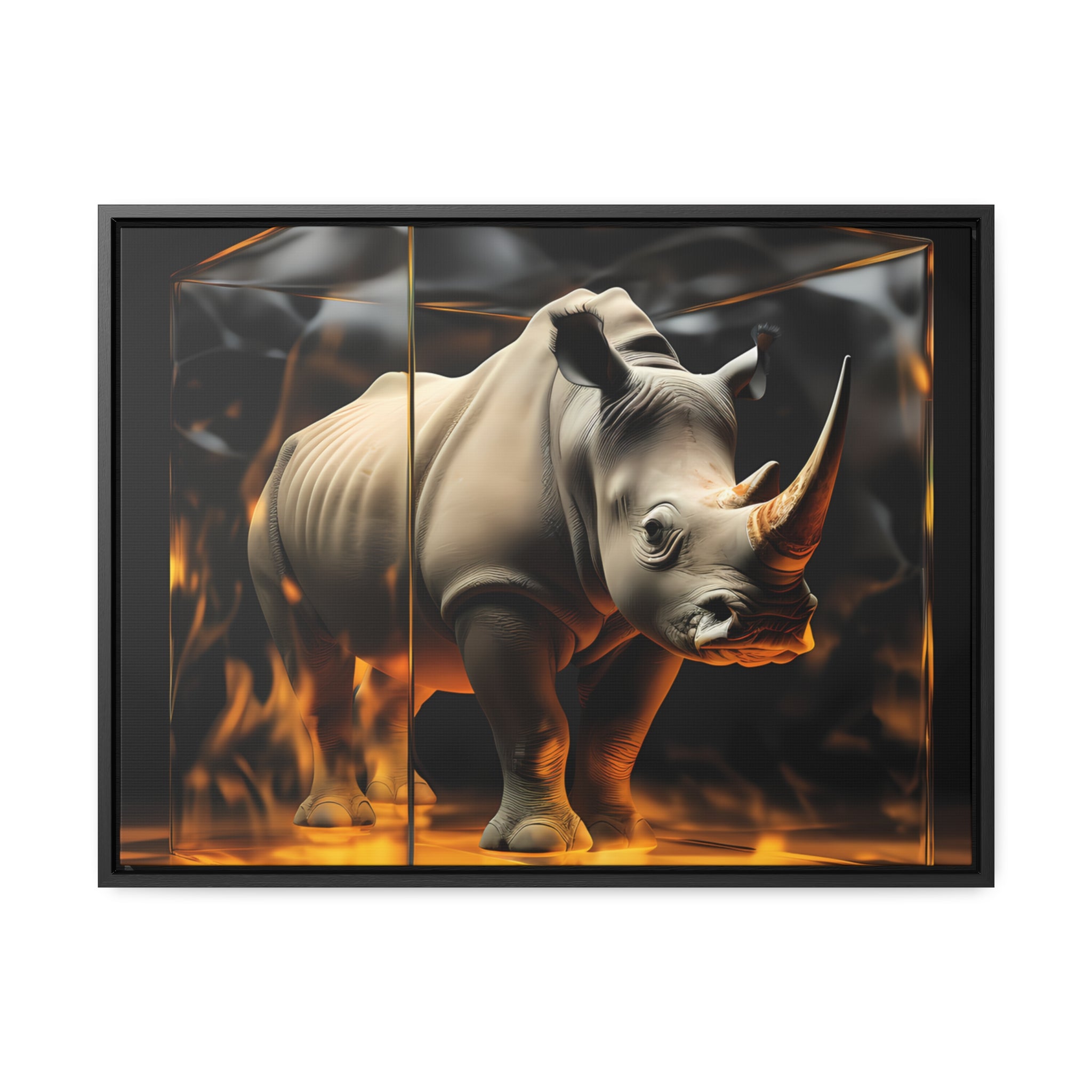 Frozen Flames: Stylized Rhino in Ice and Fire (Giclée)