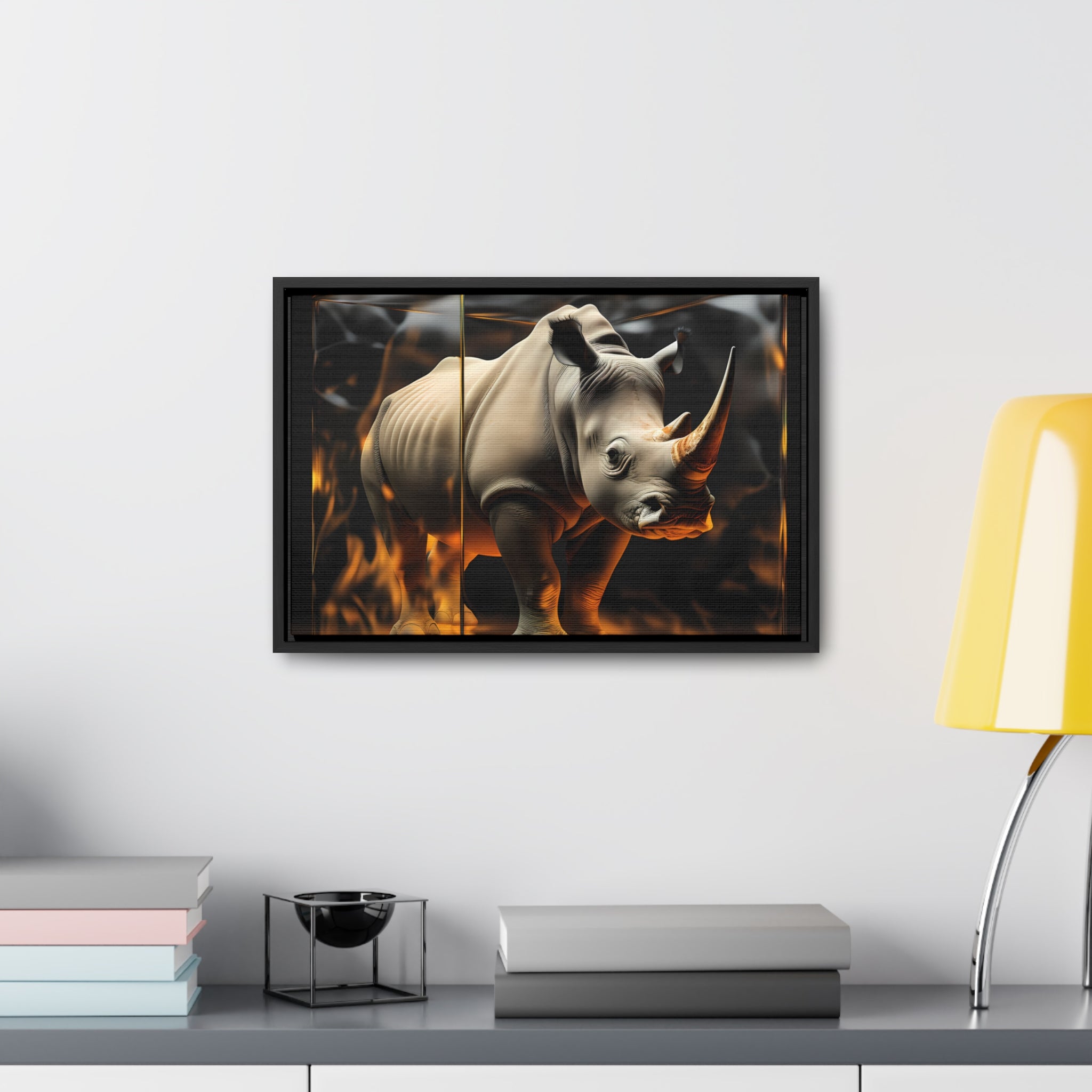 Frozen Flames: Stylized Rhino in Ice and Fire (Giclée)