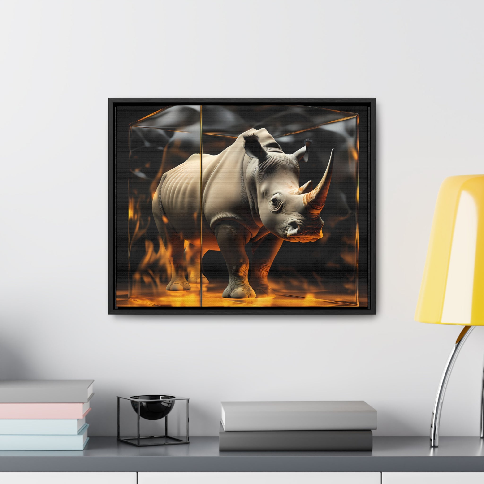 Frozen Flames: Stylized Rhino in Ice and Fire (Giclée)