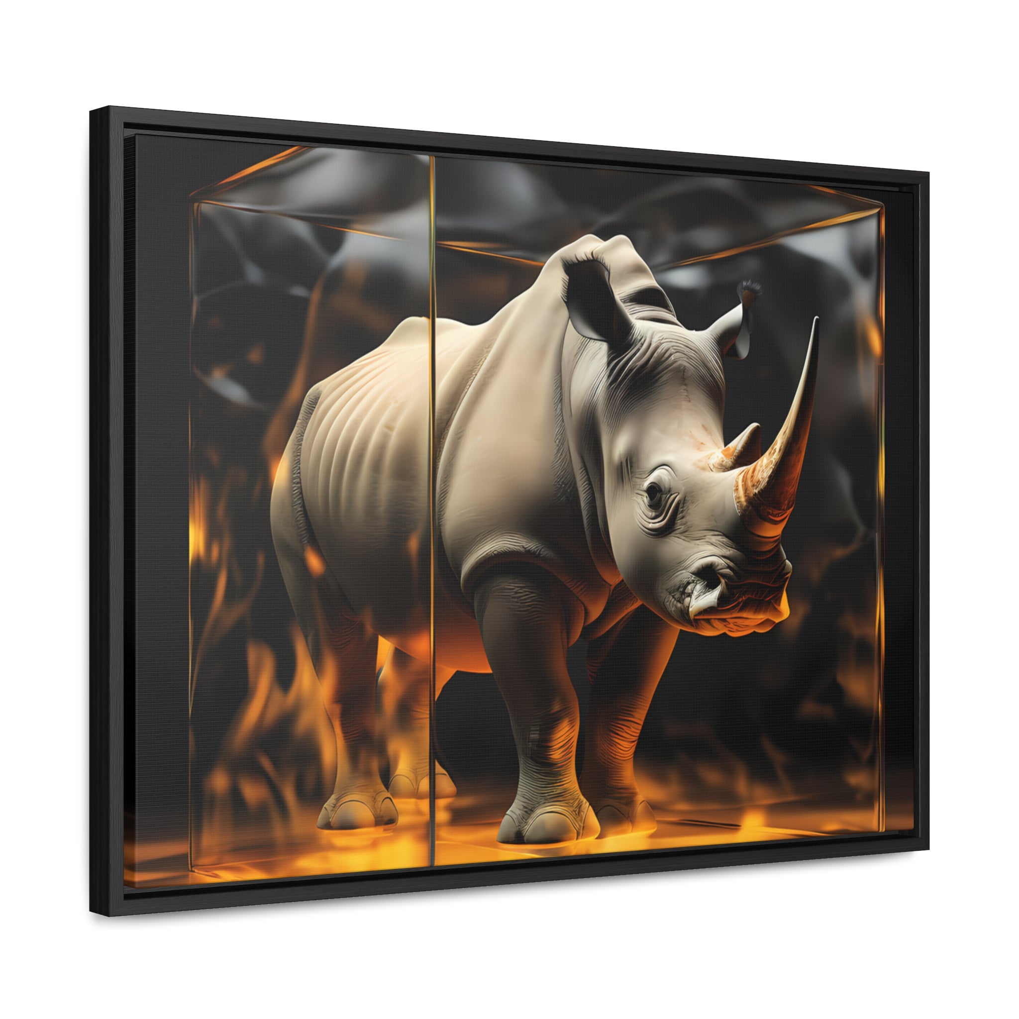 Frozen Flames: Stylized Rhino in Ice and Fire (Giclée)