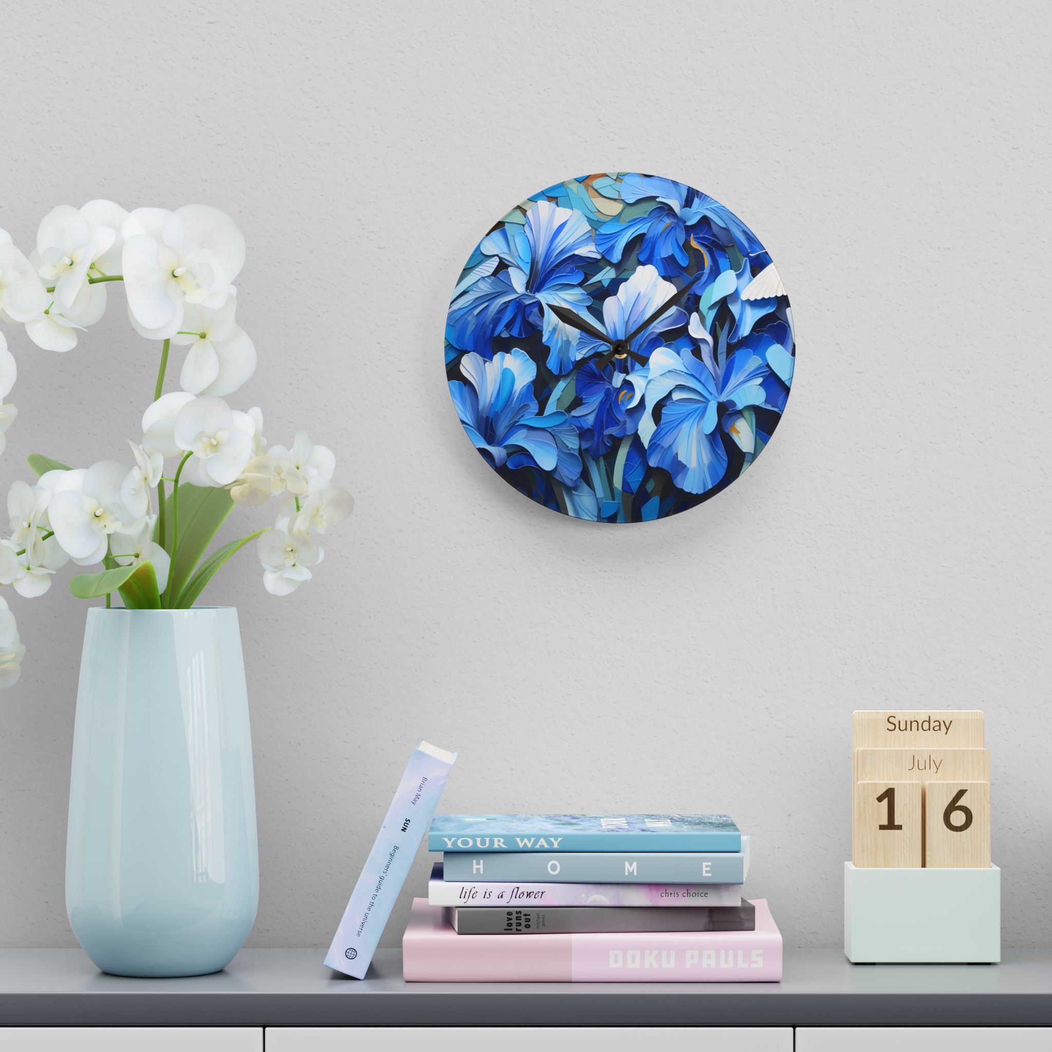 Timelessly Blue: A Floral Symphony on your Wall! (Acrylic Wall Clock)