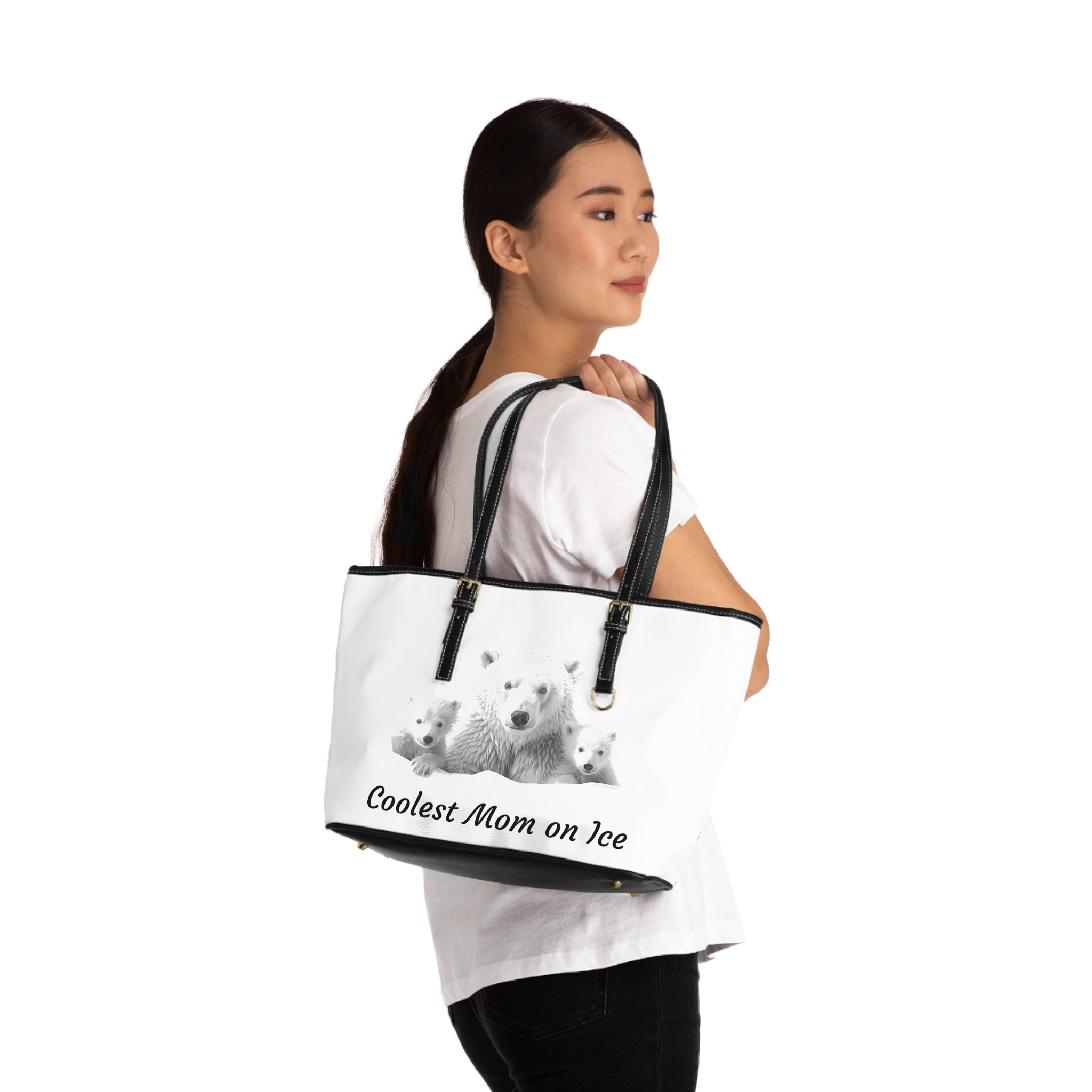 Coolest Mom on Ice PU Leather Shoulder Bag - Stylish Tote for Animal Lovers