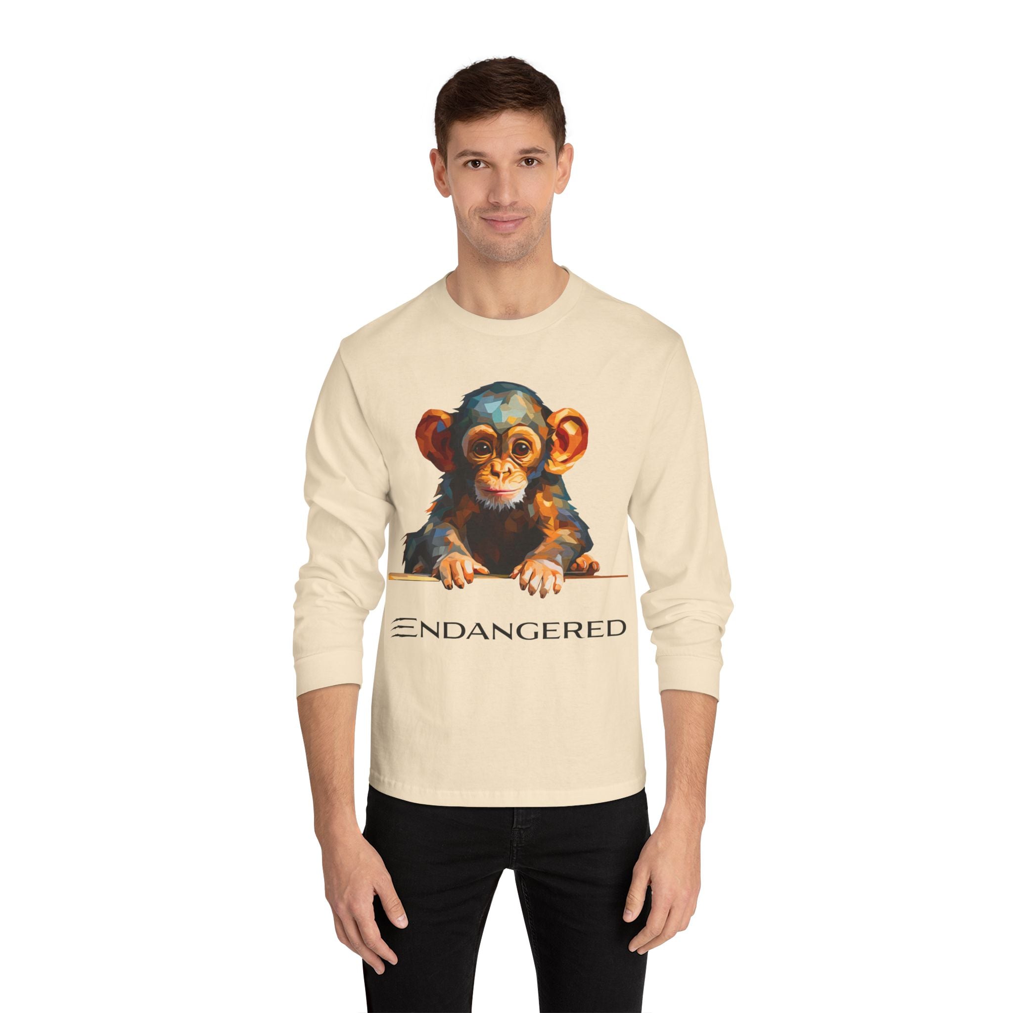 Endangered Species Unisex Long Sleeve T-Shirt - Cute Chimpanzee Design