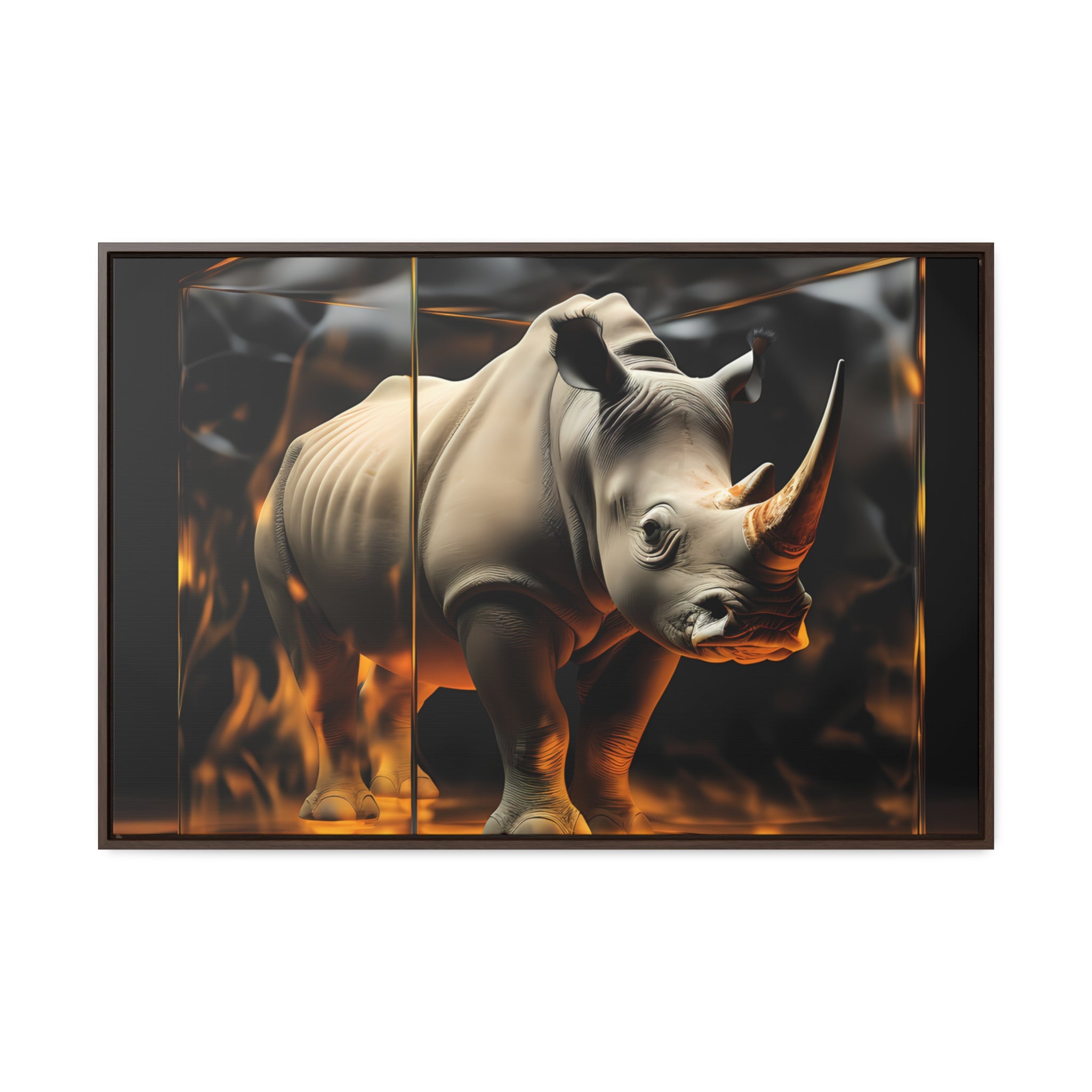 Frozen Flames: Stylized Rhino in Ice and Fire (Giclée)