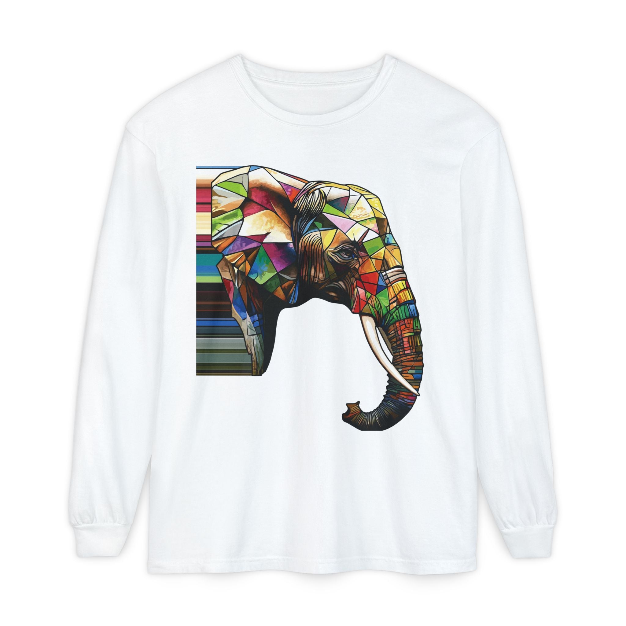 Colorful Elephant Long Sleeve T-Shirt, Boho Shirt, Unisex Gift, Animal Lover Tee, Eco-Friendly Apparel