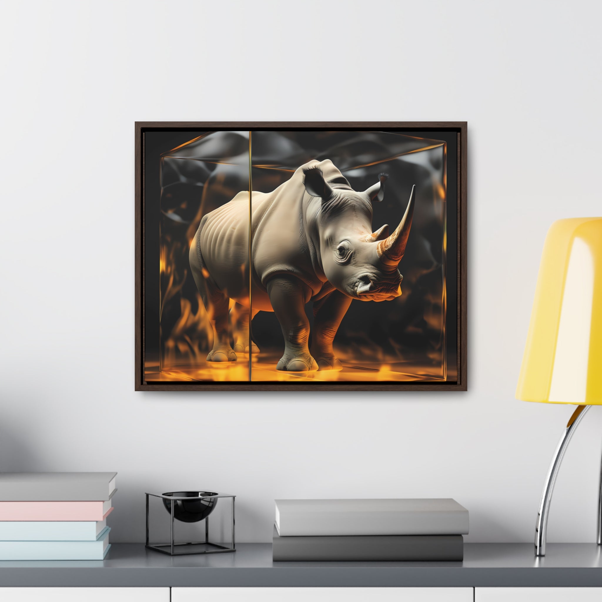 Frozen Flames: Stylized Rhino in Ice and Fire (Giclée)