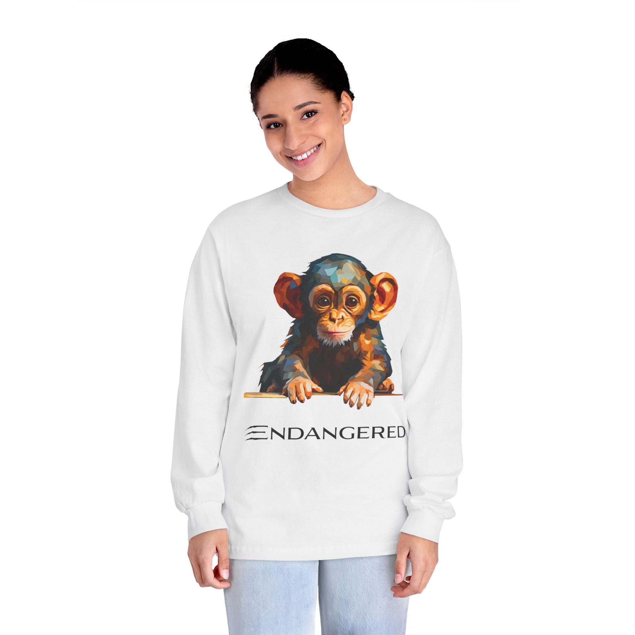 Endangered Species Unisex Long Sleeve T-Shirt - Cute Chimpanzee Design