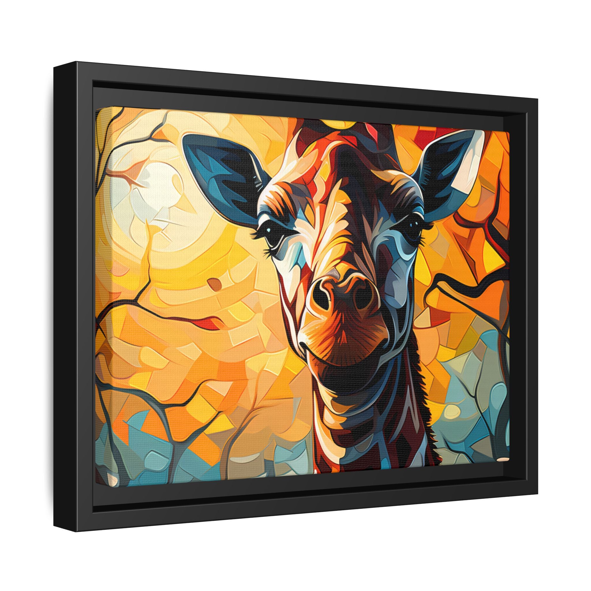 Serenity's Glow: Giraffe in Sunlit Forest (Giclée in Black Frame)