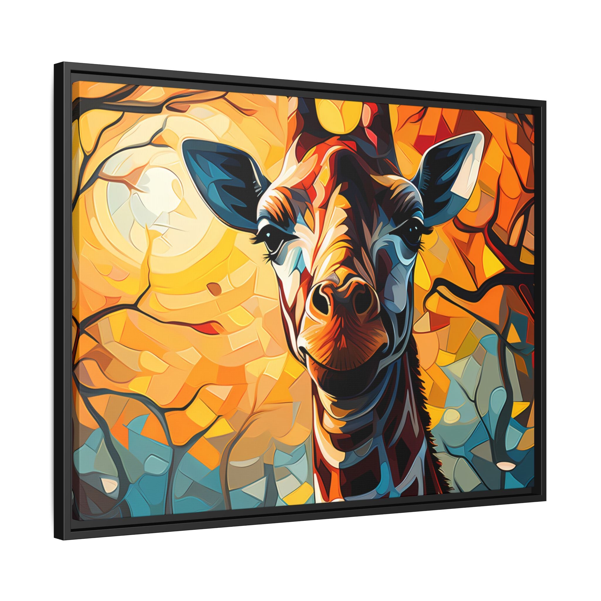 Serenity's Glow: Giraffe in Sunlit Forest (Giclée in Black Frame)