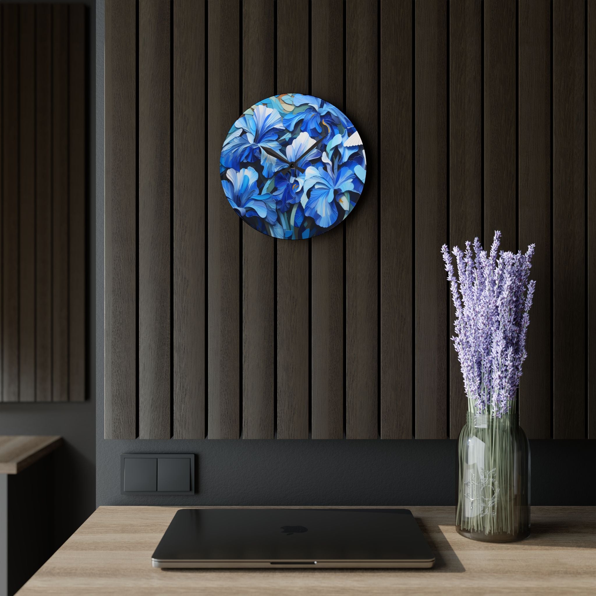 Timelessly Blue: A Floral Symphony on your Wall! (Acrylic Wall Clock)