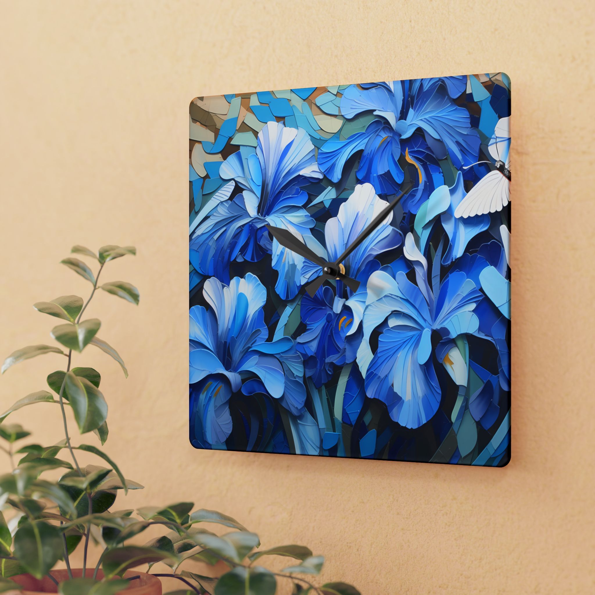 Timelessly Blue: A Floral Symphony on your Wall! (Acrylic Wall Clock)