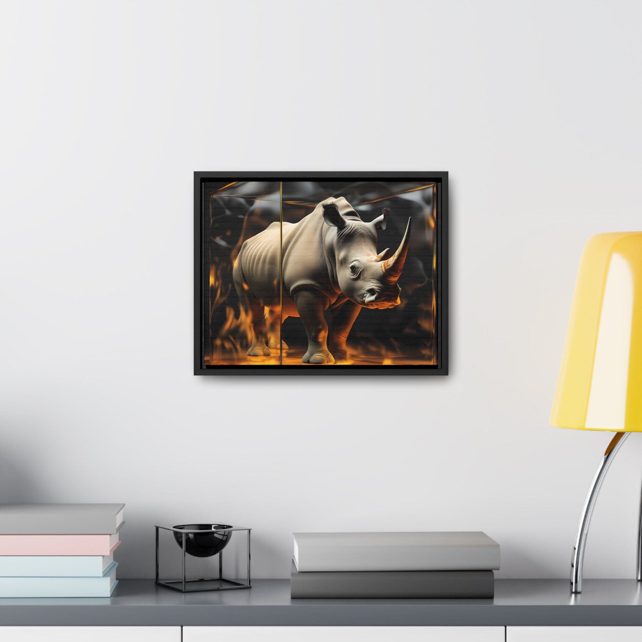 Frozen Flames: Stylized Rhino in Ice and Fire (Giclée)