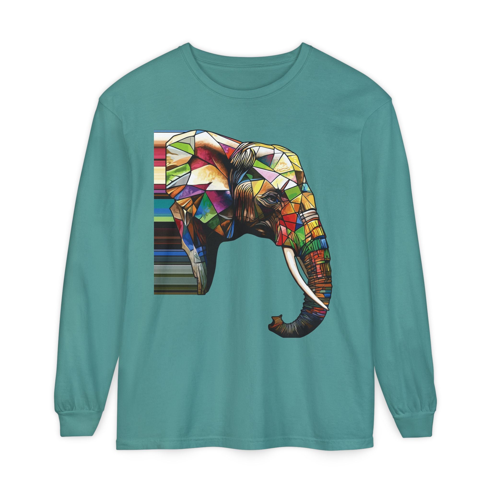 Colorful Elephant Long Sleeve T-Shirt, Boho Shirt, Unisex Gift, Animal Lover Tee, Eco-Friendly Apparel