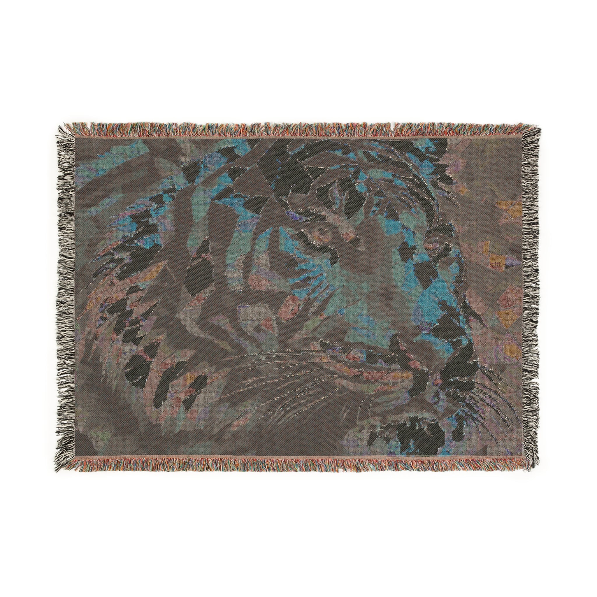 Woven Blanket - Asian Tiger, Tiger Print Throw Blanket, Home Decor Accent, Unique Gift for Tiger Lovers, Cozy, Abstract Geometric Mosaic